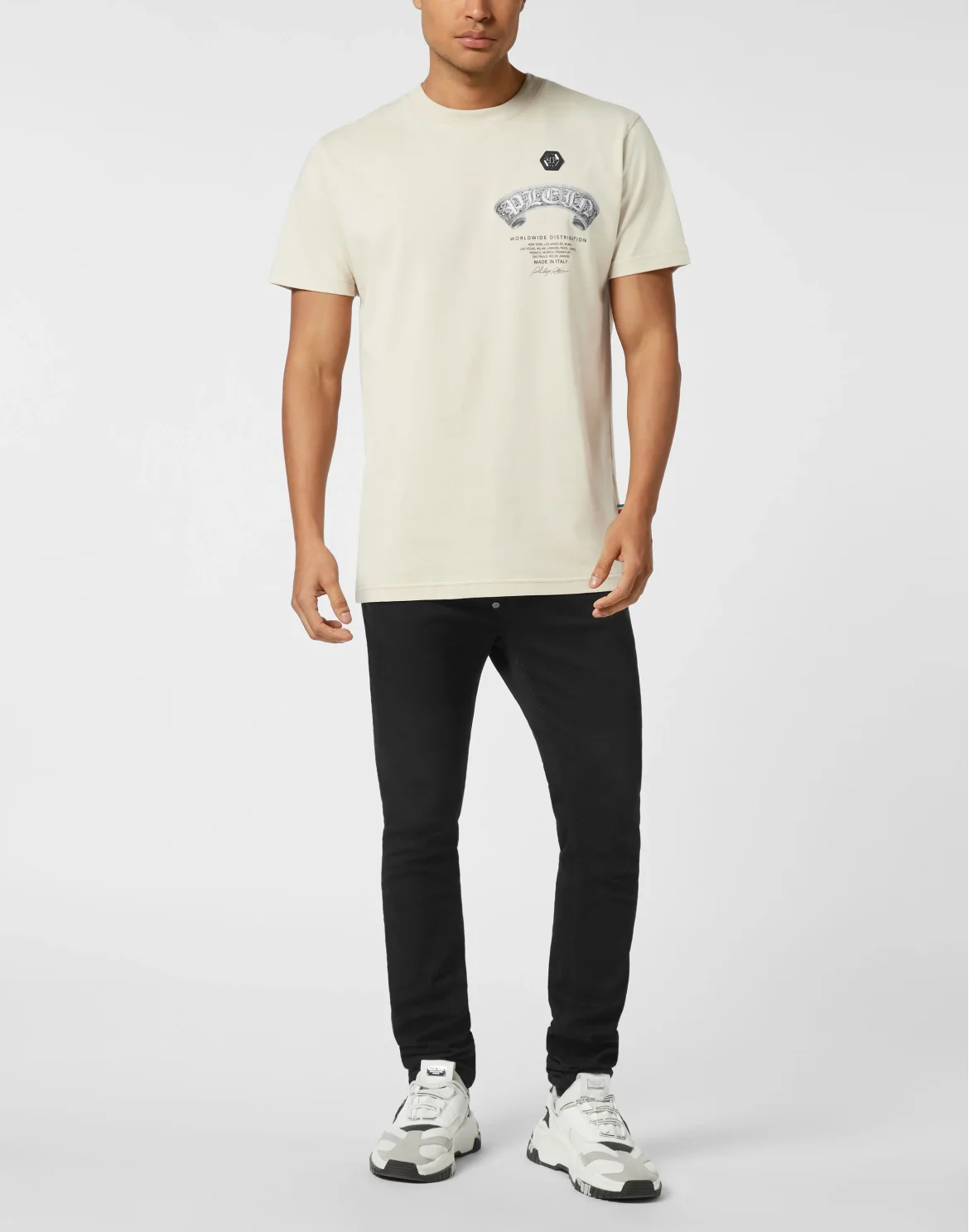 Round Neck T-Shirt Plein Banner Baroque Skull, цвет: Бежевый