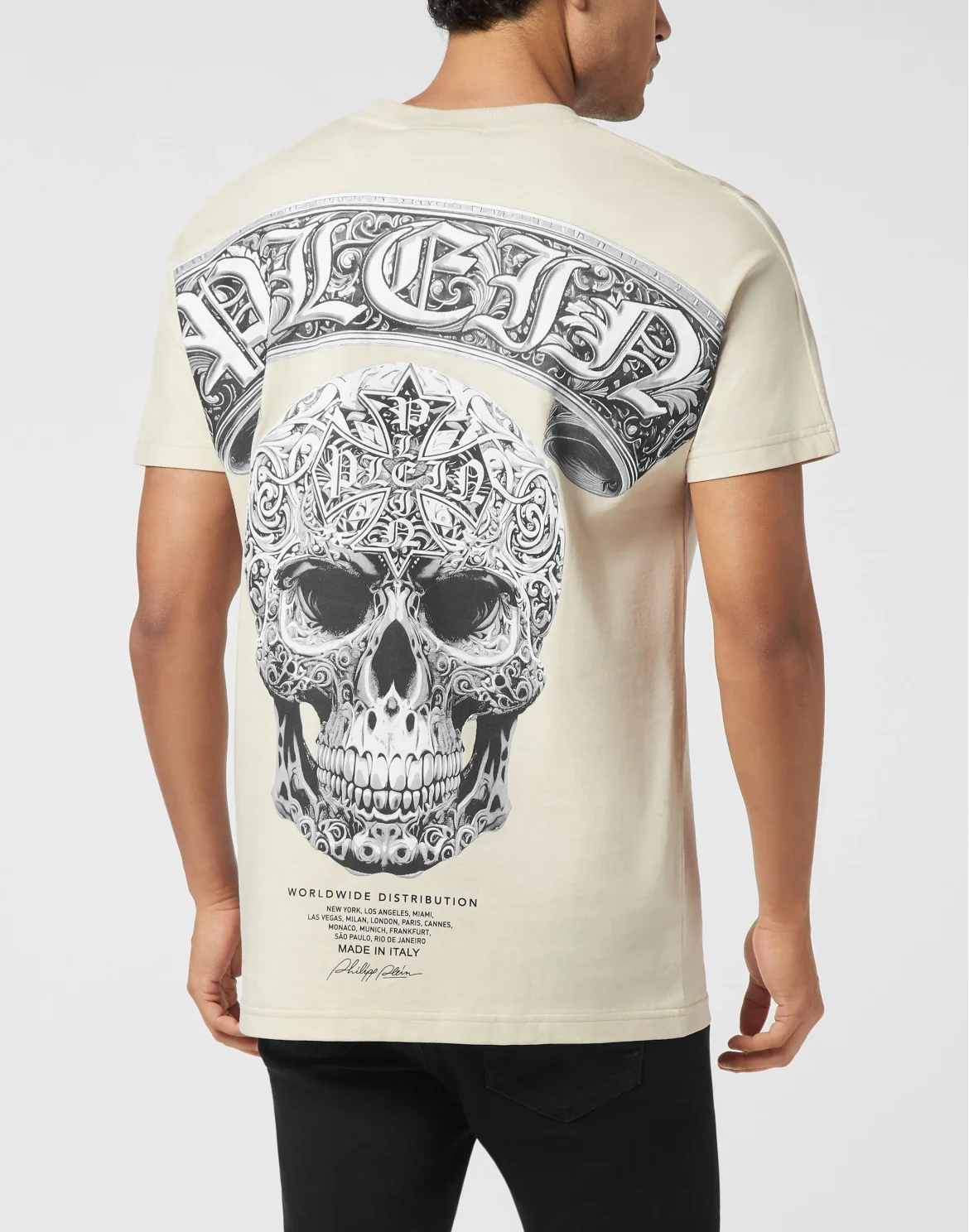 Round Neck T-Shirt Plein Banner Baroque Skull, цвет: Бежевый