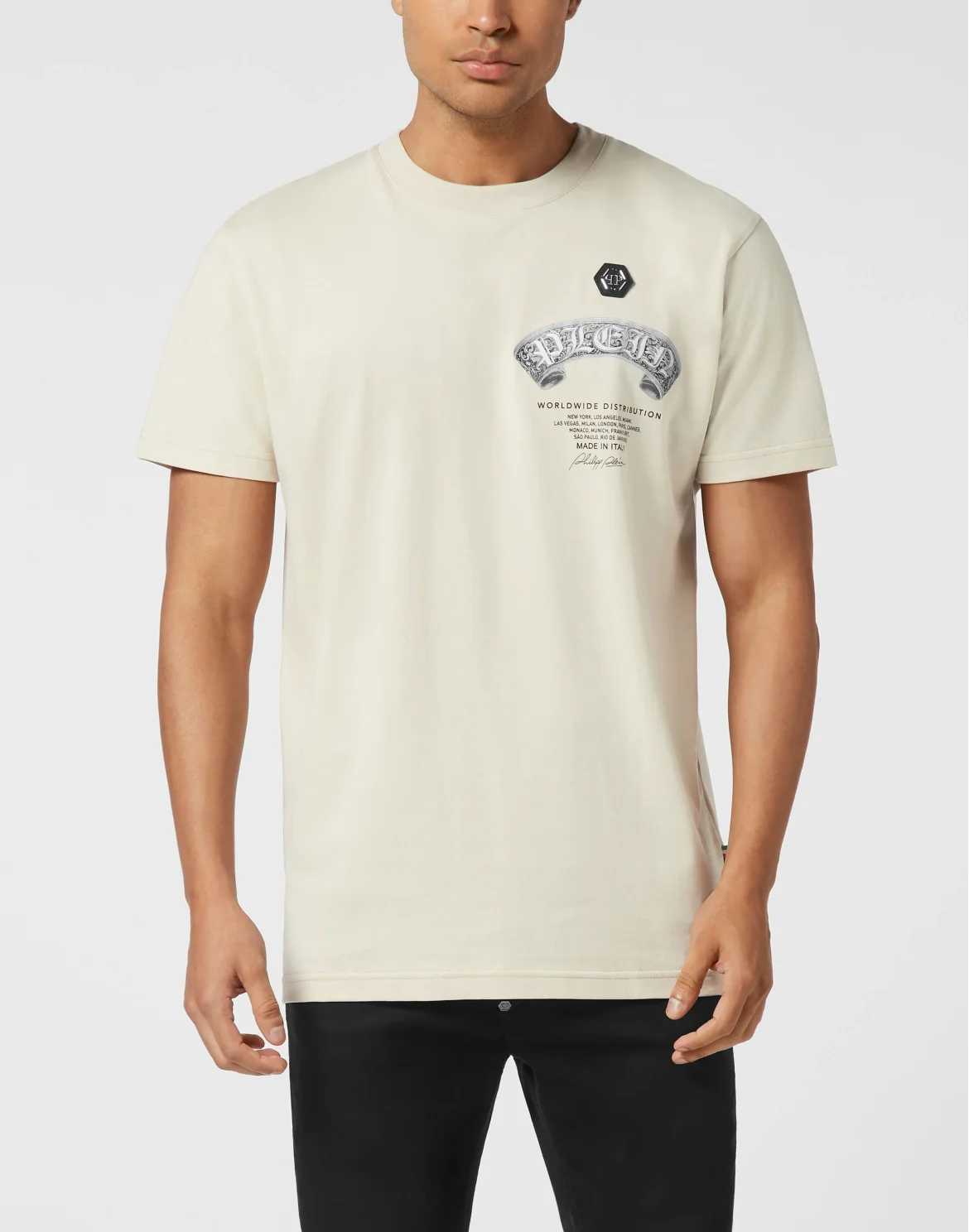 Round Neck T-Shirt Plein Banner Baroque Skull, цвет: Бежевый