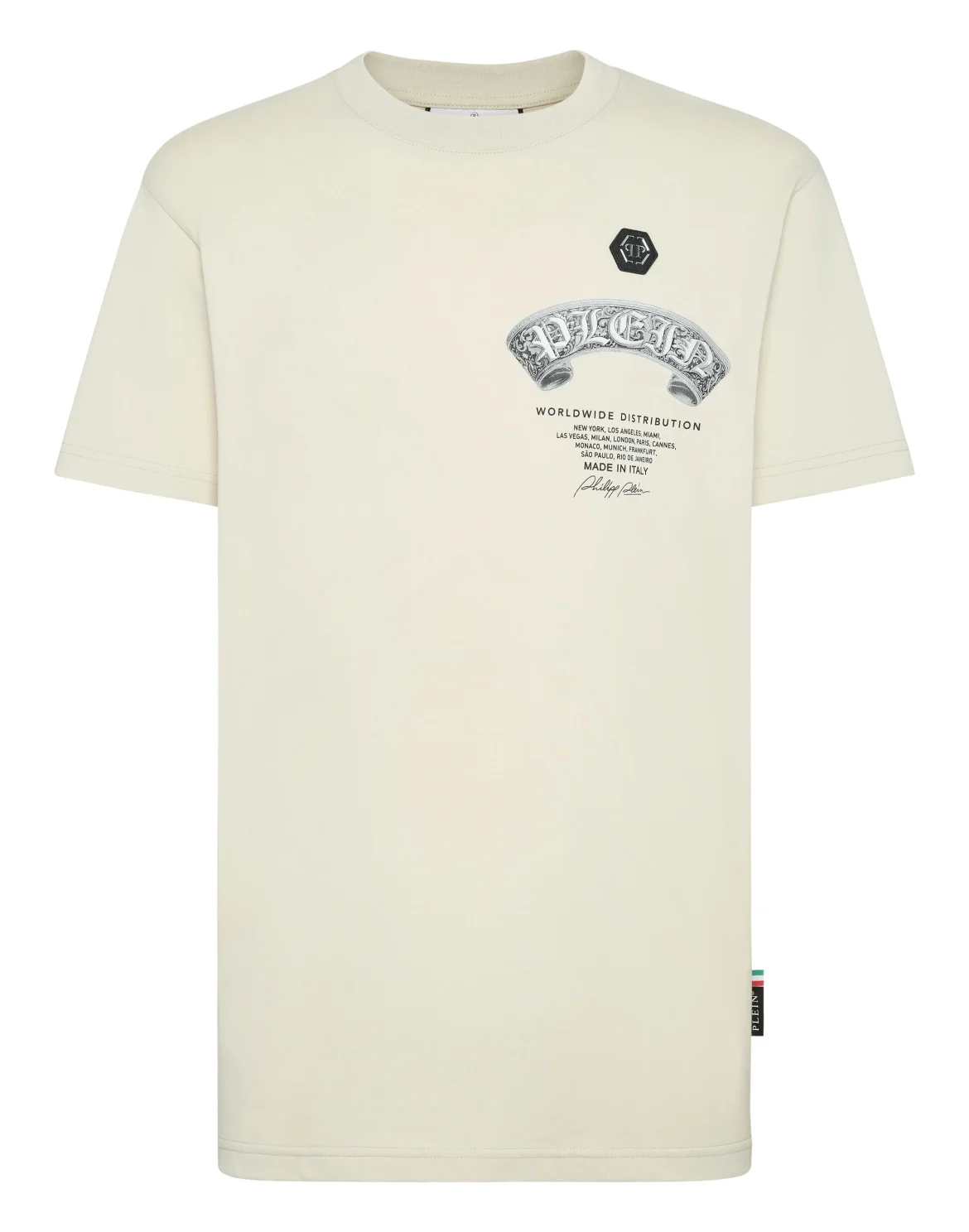 Round Neck T-Shirt Plein Banner Baroque Skull, цвет: Бежевый