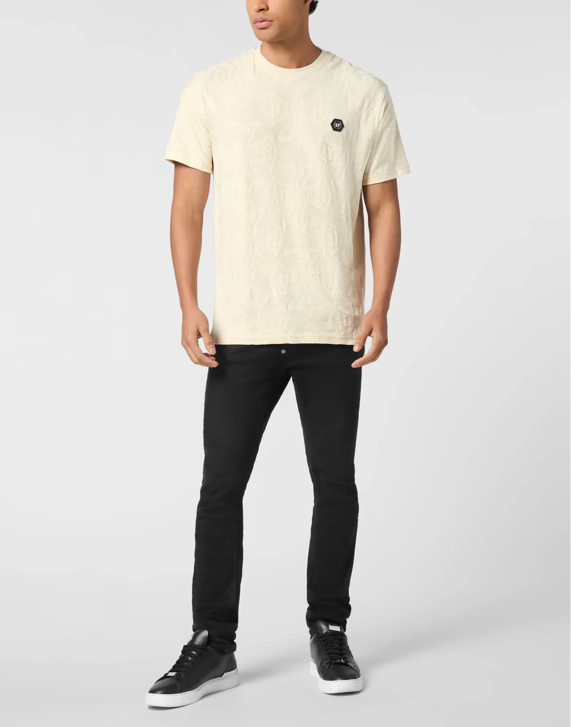 Round Neck Jacquard T-Shirt Crest, цвет: Бежевый