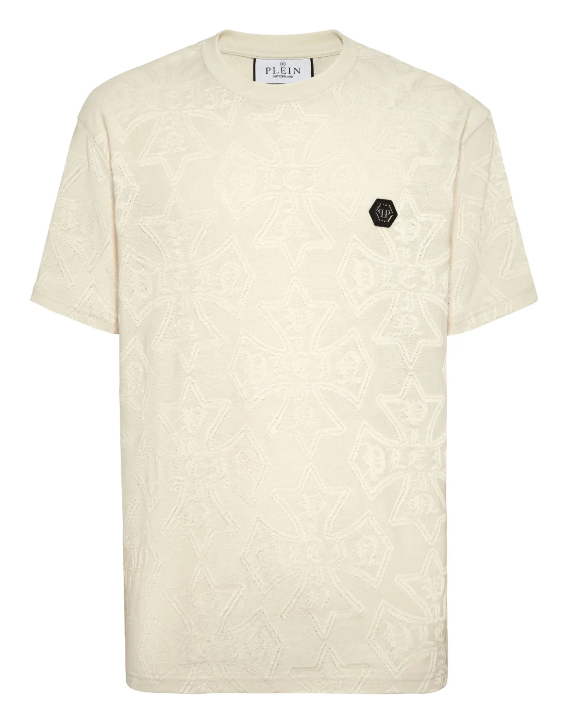 Round Neck Jacquard T-Shirt Crest, цвет: Бежевый