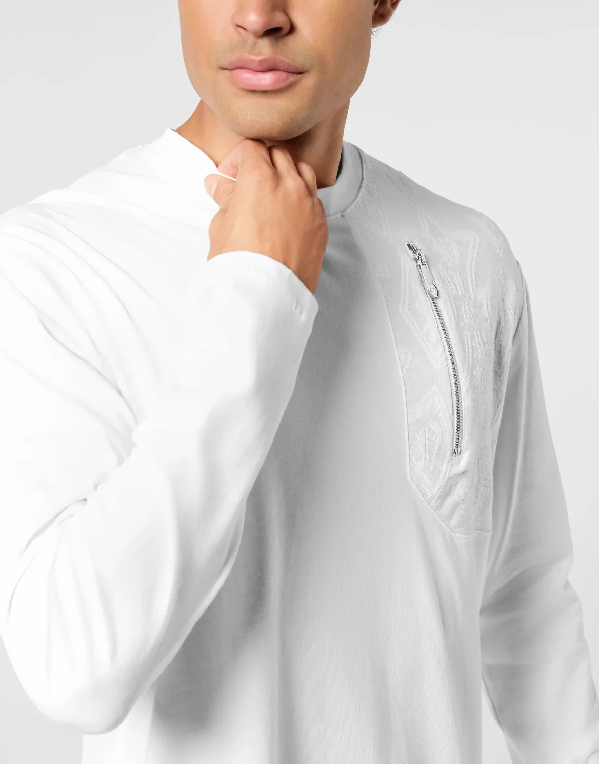 Long Sleeve T-Shirt With Jacquard Crest Insert, цвет: Белый