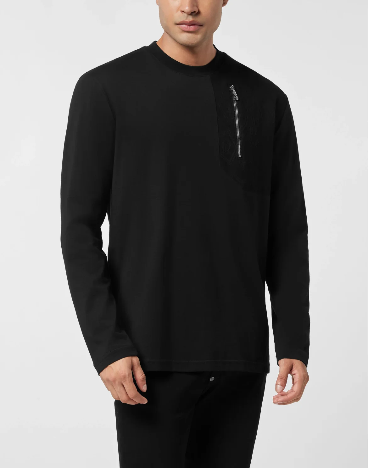 Long Sleeve T-Shirt With Jacquard Crest Insert, цвет: Черный