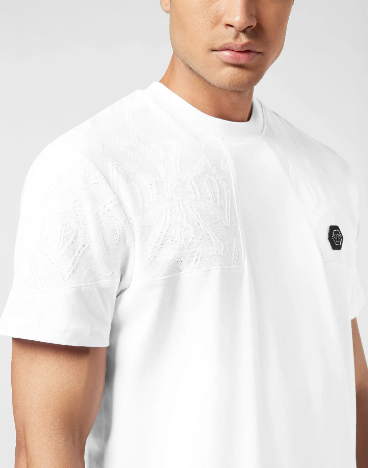 Round Neck T-Shirt Jacquard Crest Cut, цвет: Белый