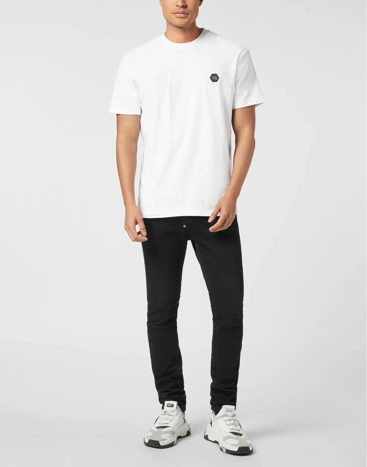 Round Neck T-Shirt Jacquard Crest Cut, цвет: Белый