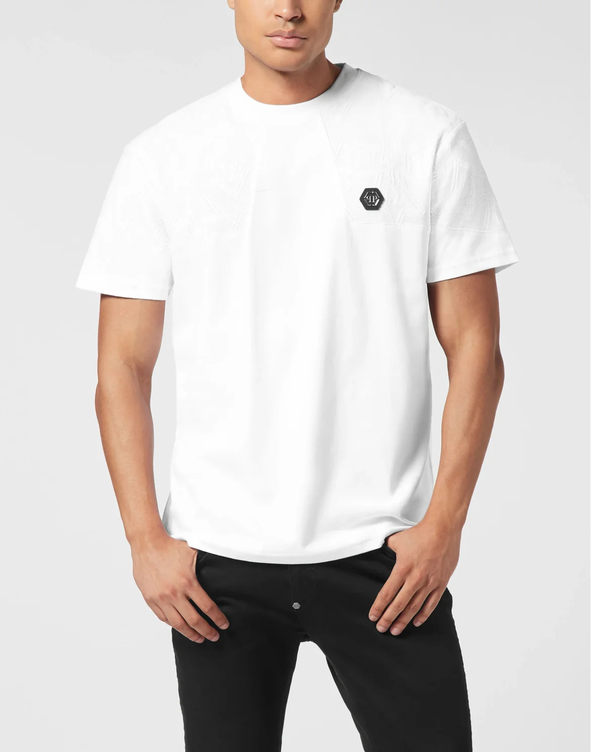Round Neck T-Shirt Jacquard Crest Cut, цвет: Белый