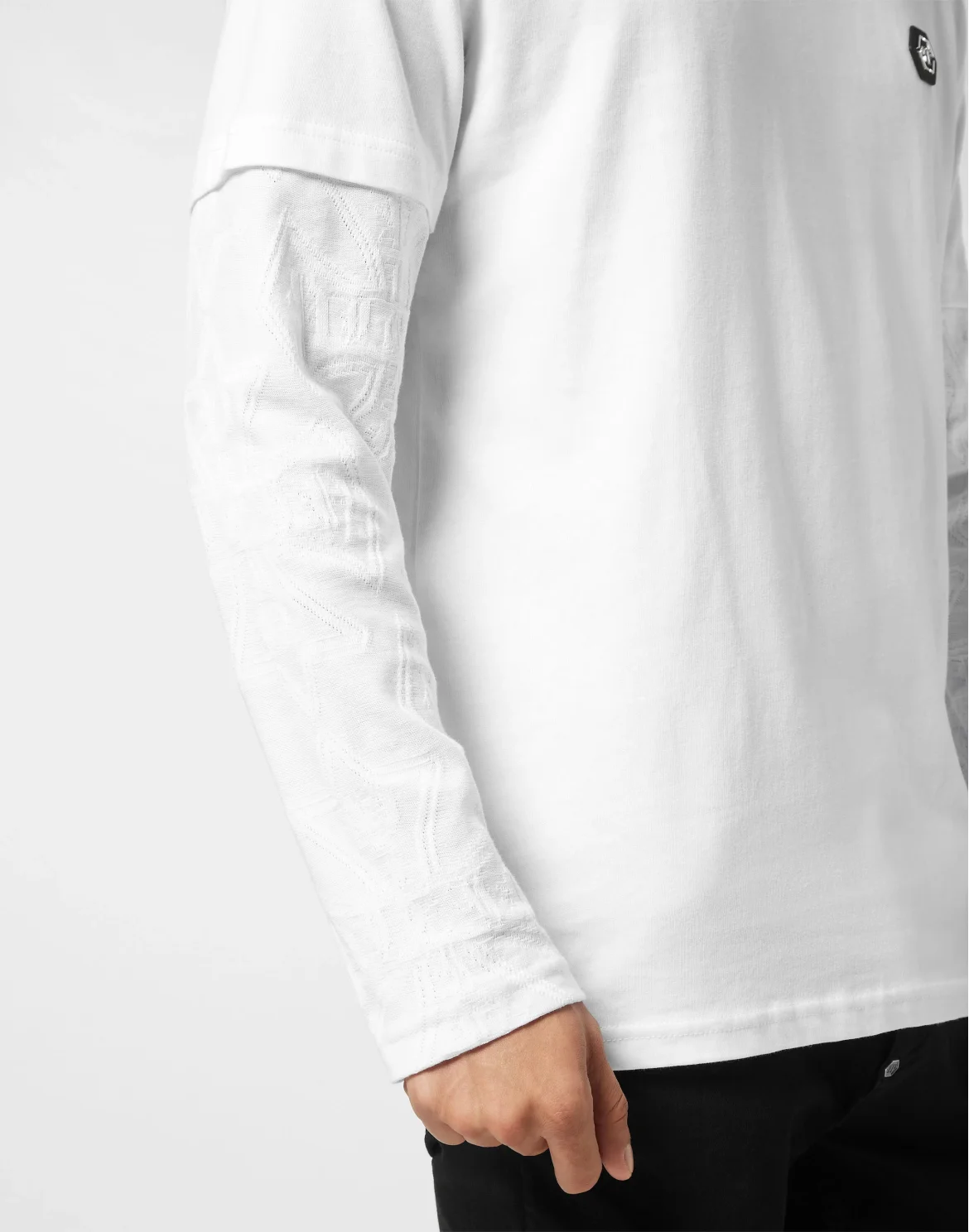 Double-Sleeved Longsleeve T-Shirt Jacquard Crest, цвет: Белый