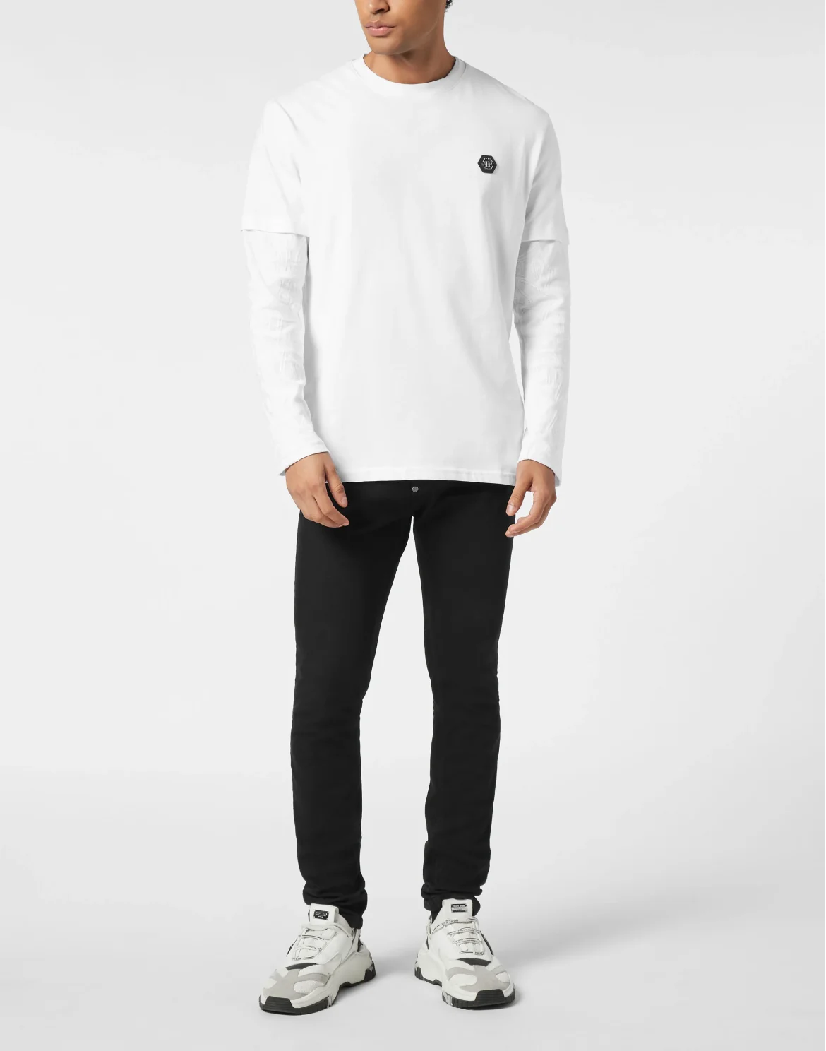 Double-Sleeved Longsleeve T-Shirt Jacquard Crest, цвет: Белый