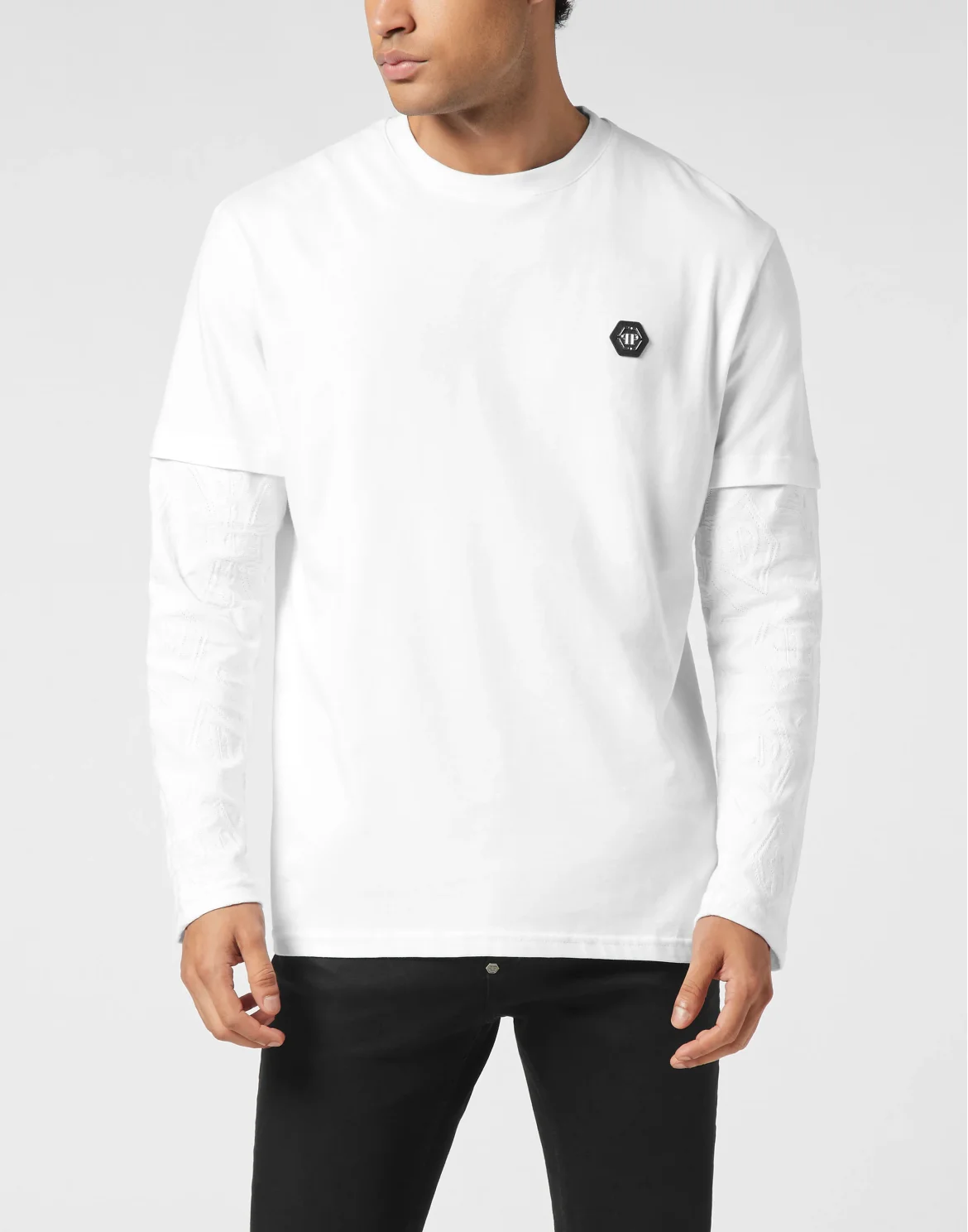 Double-Sleeved Longsleeve T-Shirt Jacquard Crest, цвет: Белый