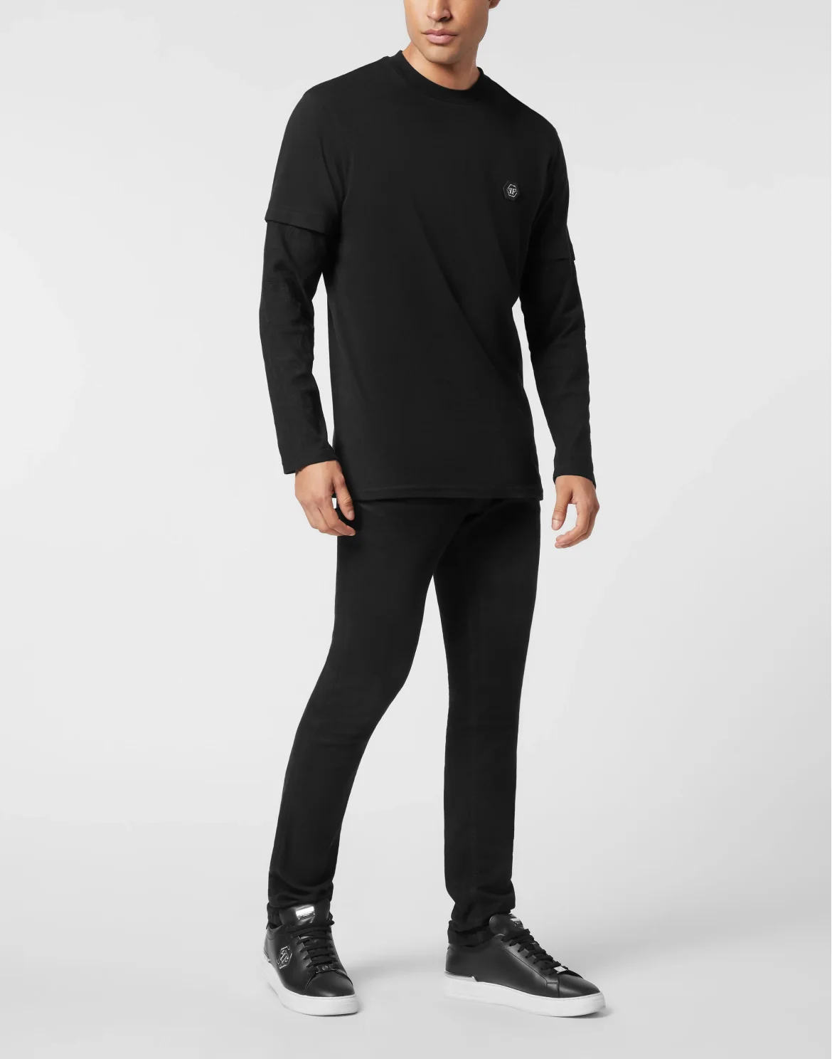 Double-Sleeved Longsleeve T-Shirt Jacquard Crest, цвет: Черный