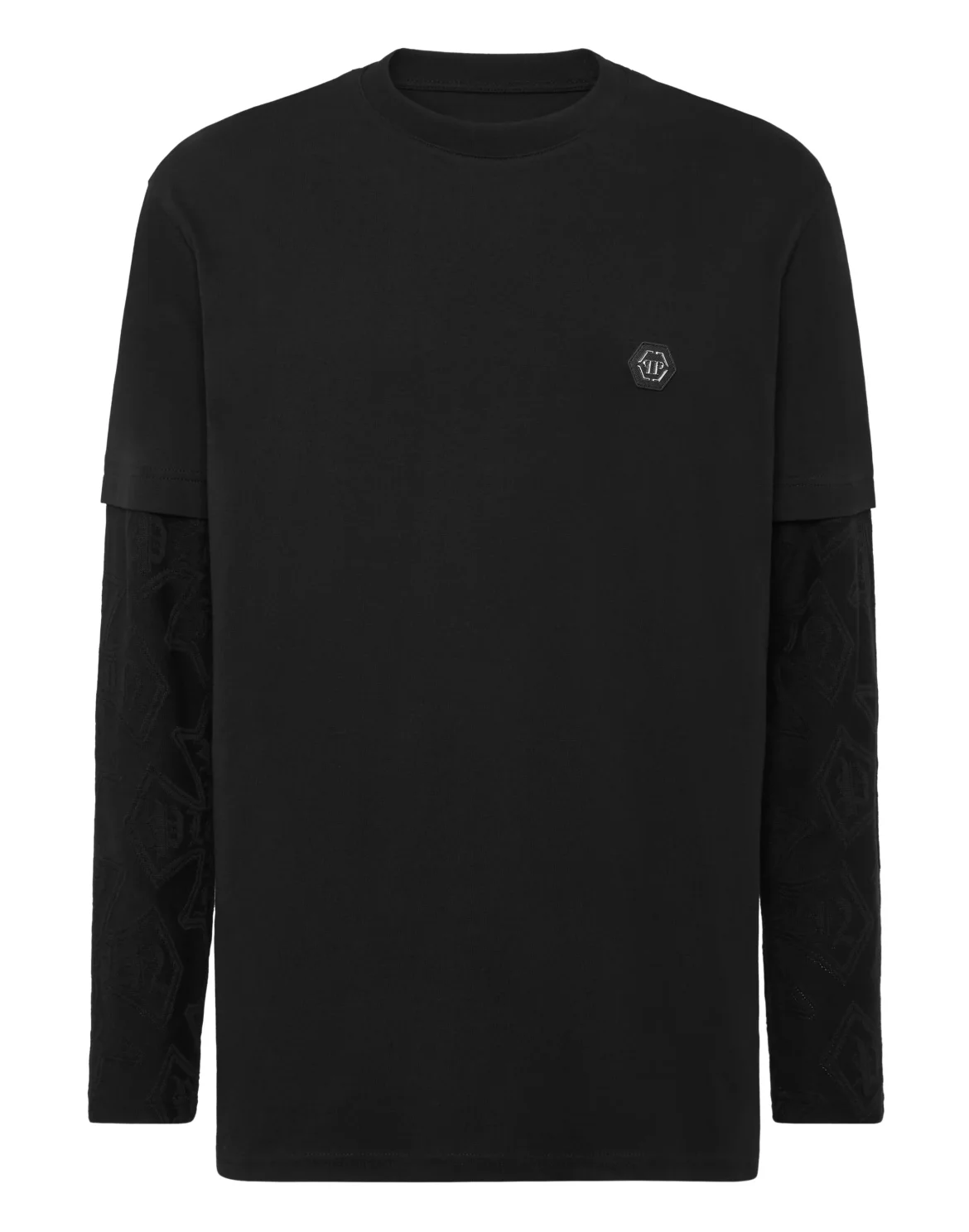 Double-Sleeved Longsleeve T-Shirt Jacquard Crest, цвет: Черный
