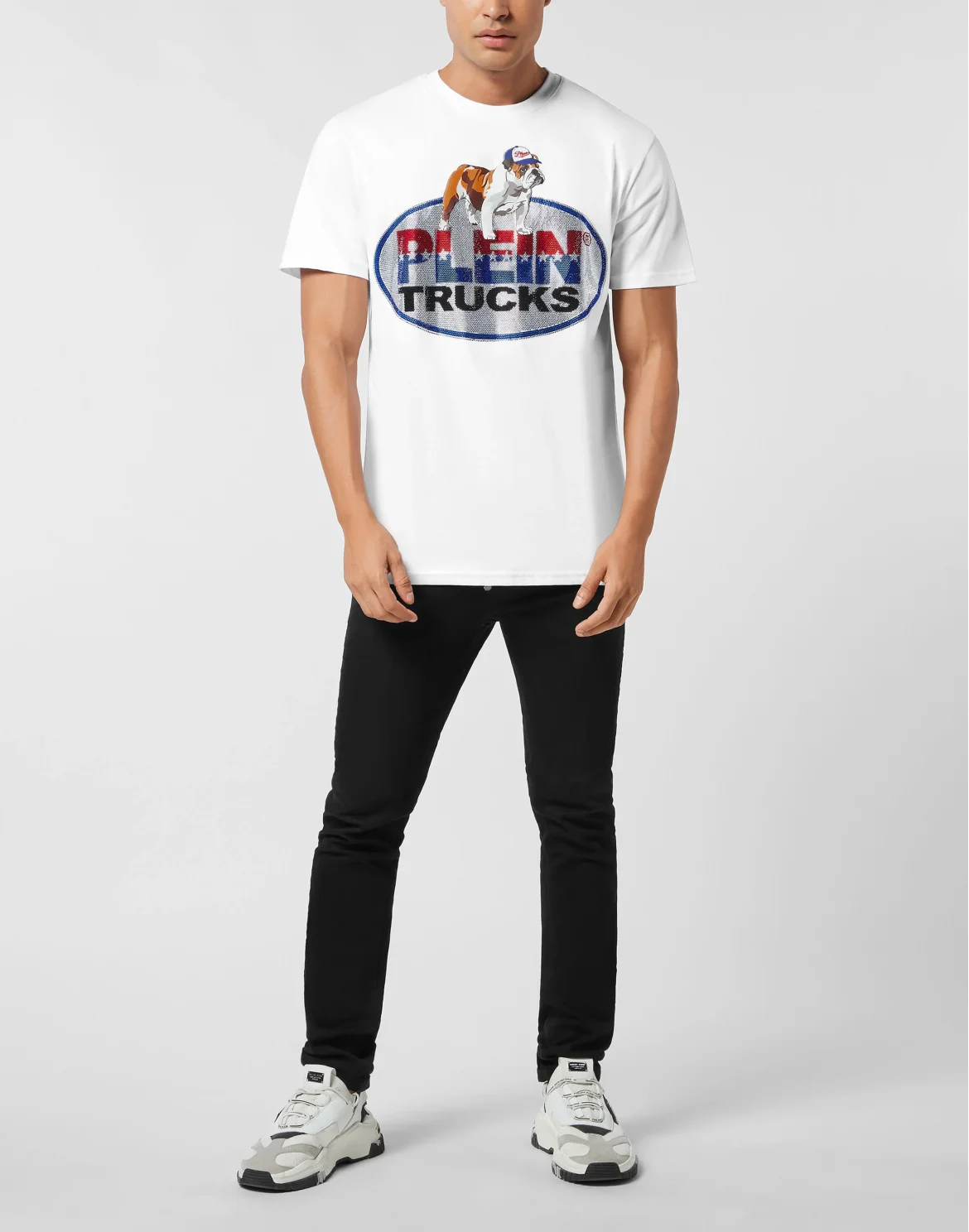 Round Neck T-Shirt Bulldog Crystal, цвет: Белый