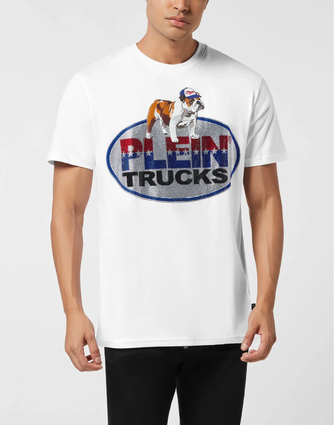 Round Neck T-Shirt Bulldog Crystal, цвет: Белый