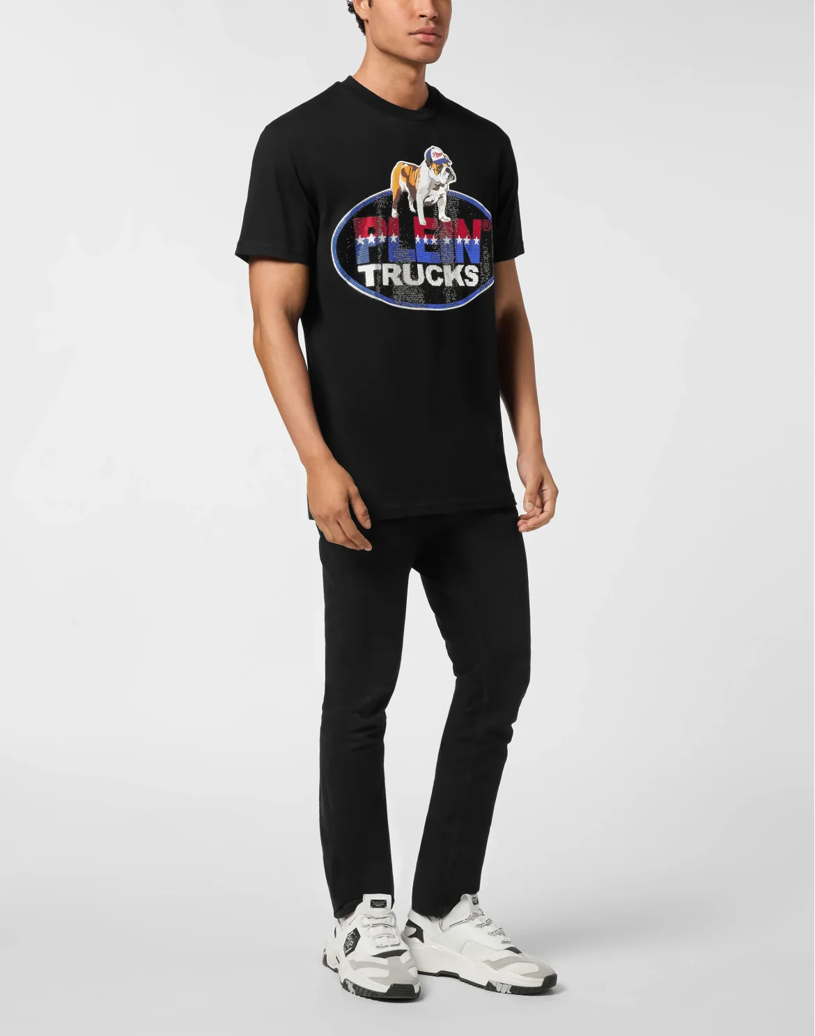 Round Neck T-Shirt Bulldog Crystal, цвет: Черный