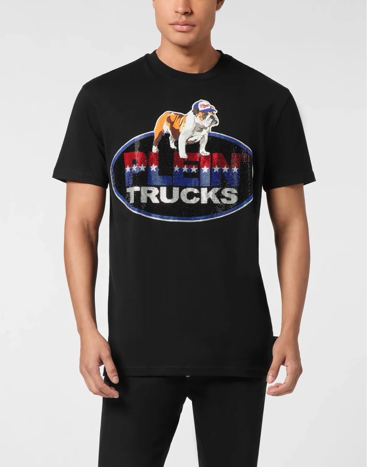 Round Neck T-Shirt Bulldog Crystal, цвет: Черный