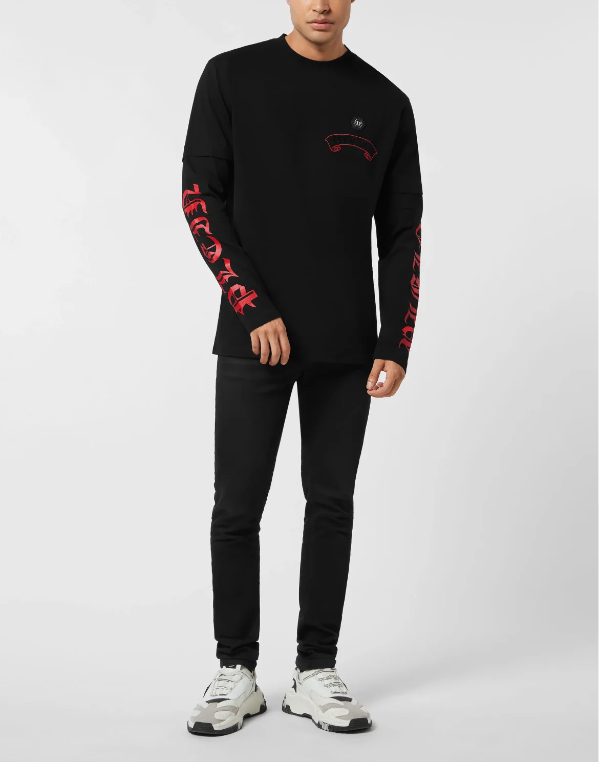 Double Sleeve T-Shirt Banner Embroidery, цвет: Черный