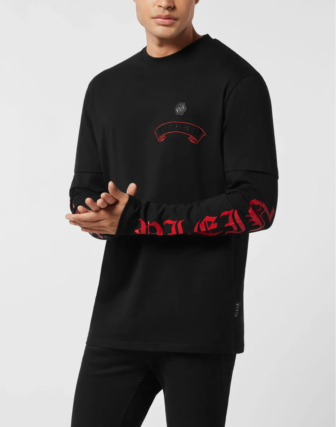 Double Sleeve T-Shirt Banner Embroidery, цвет: Черный