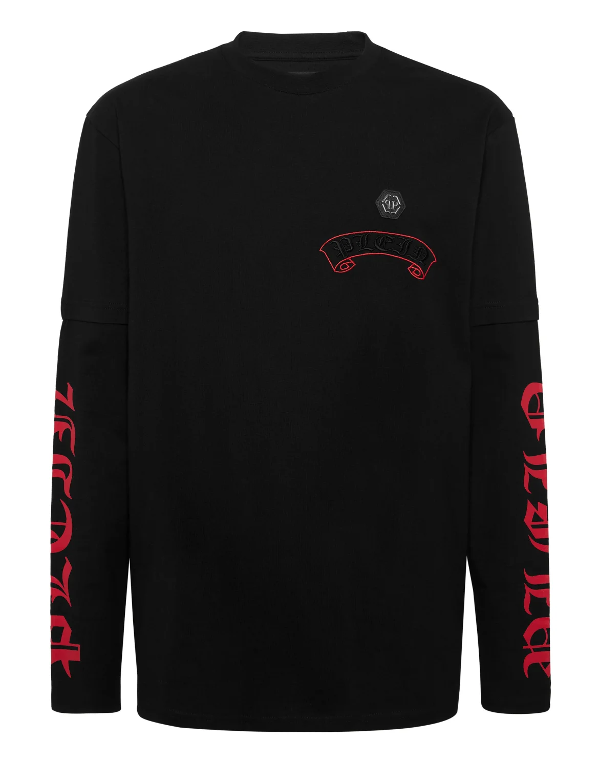 Double Sleeve T-Shirt Banner Embroidery, цвет: Черный