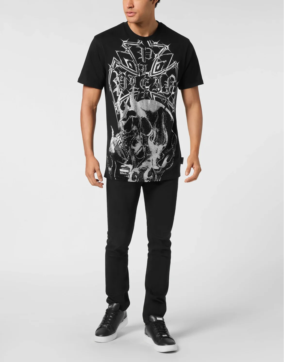 Round Neck T-Shirt Chrome Crest Skull, цвет: Черный