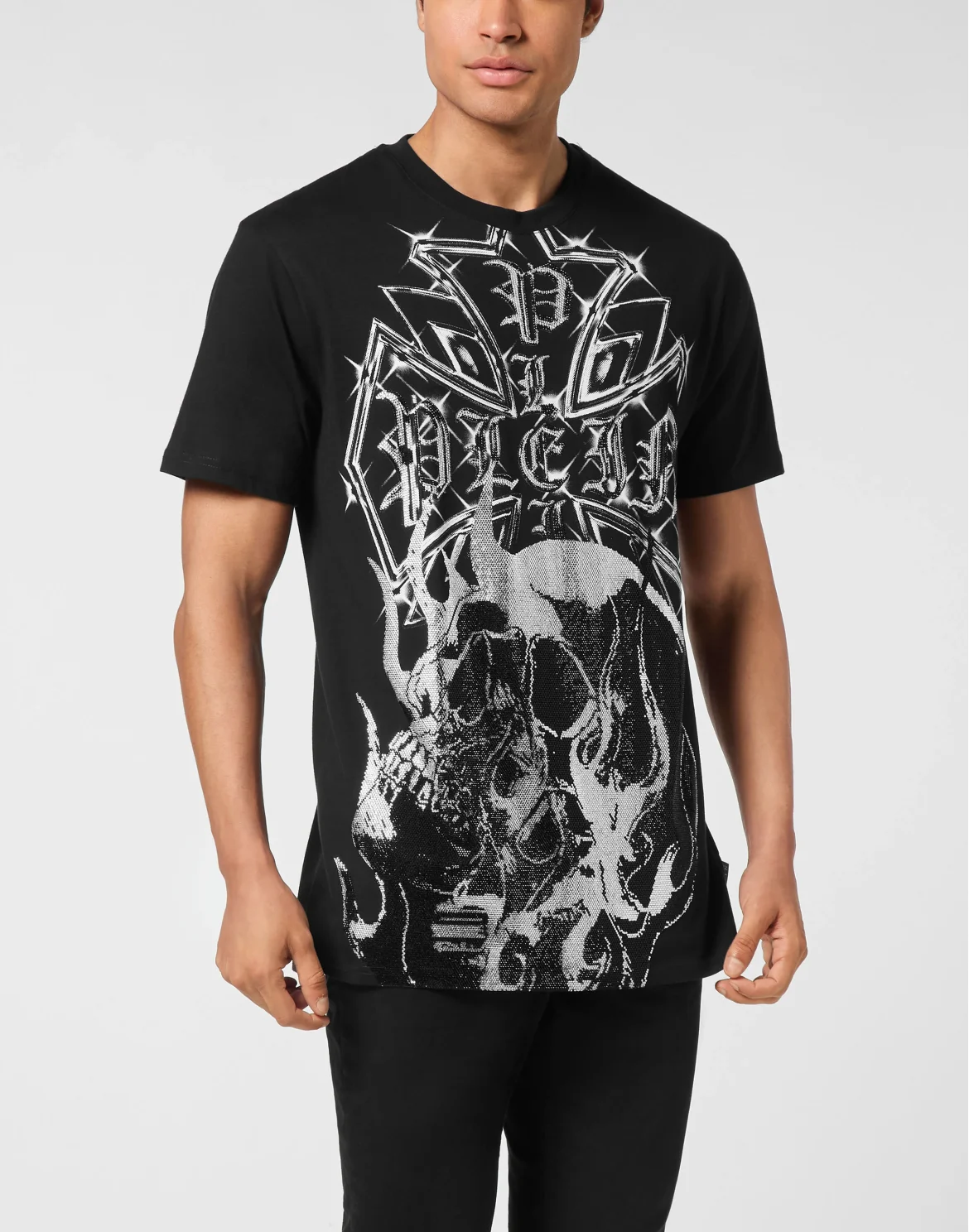 Round Neck T-Shirt Chrome Crest Skull, цвет: Черный