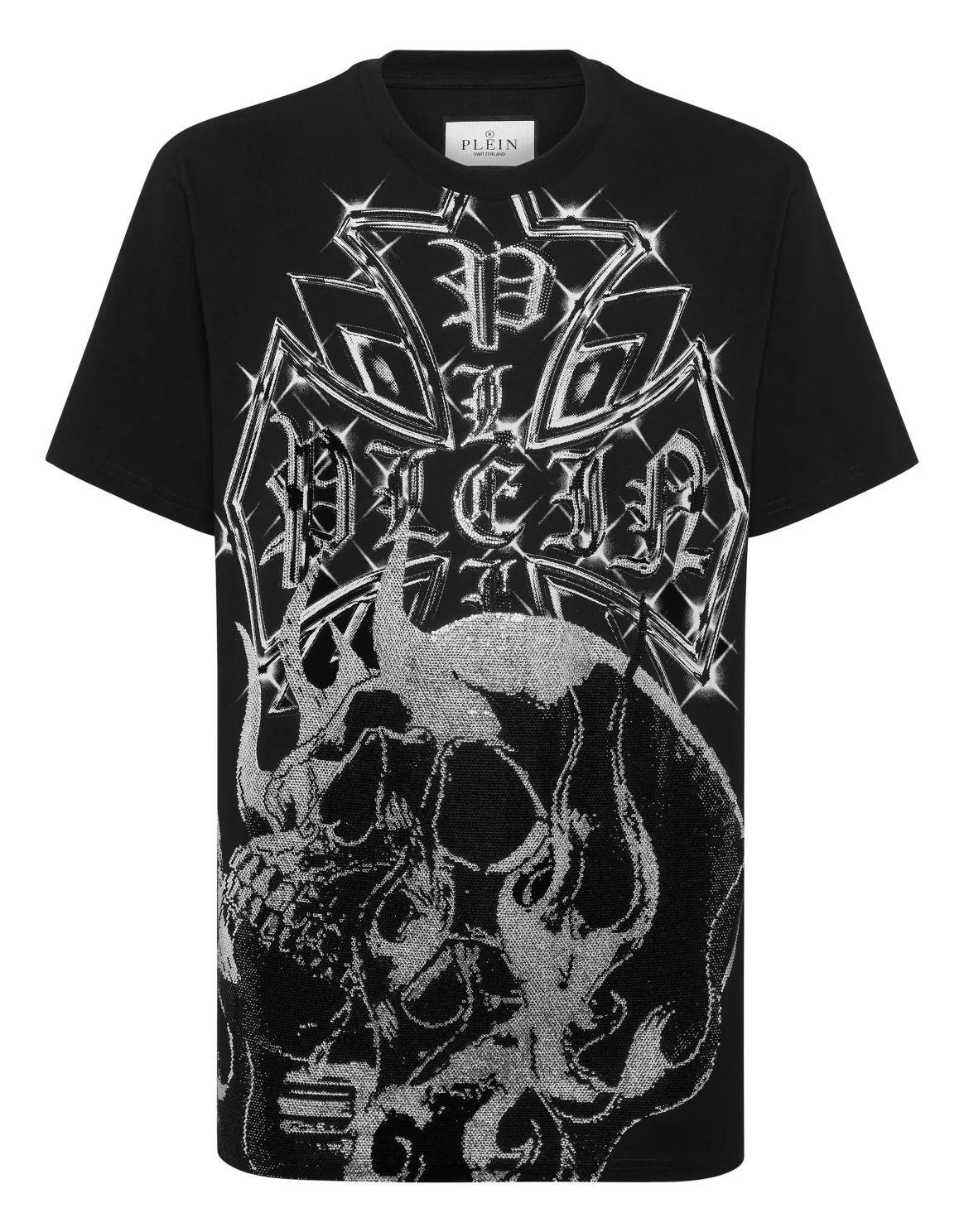 Round Neck T-Shirt Chrome Crest Skull, цвет: Черный