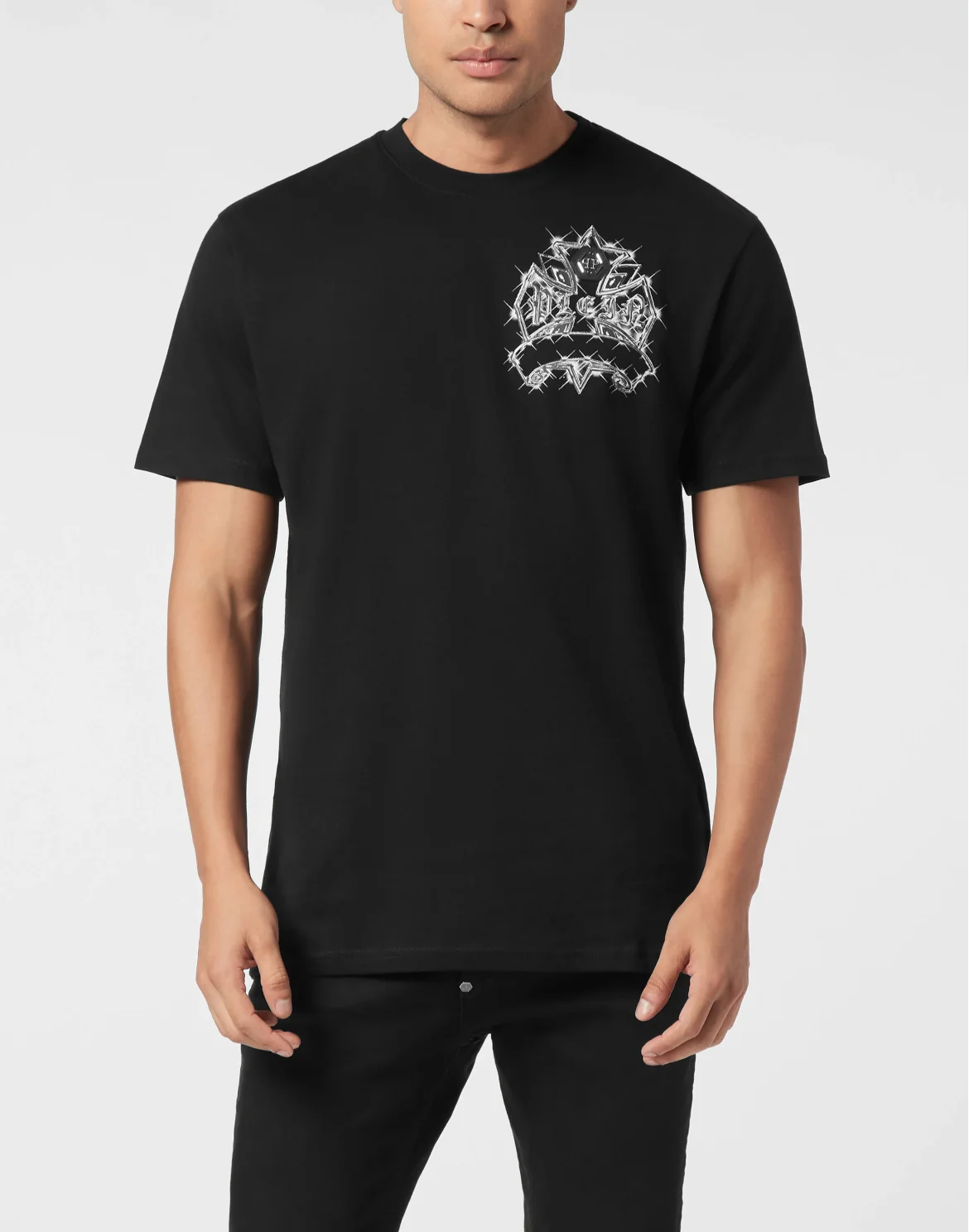 Round Neck T-Shirt Vintage Crest And Skull, цвет: Черный