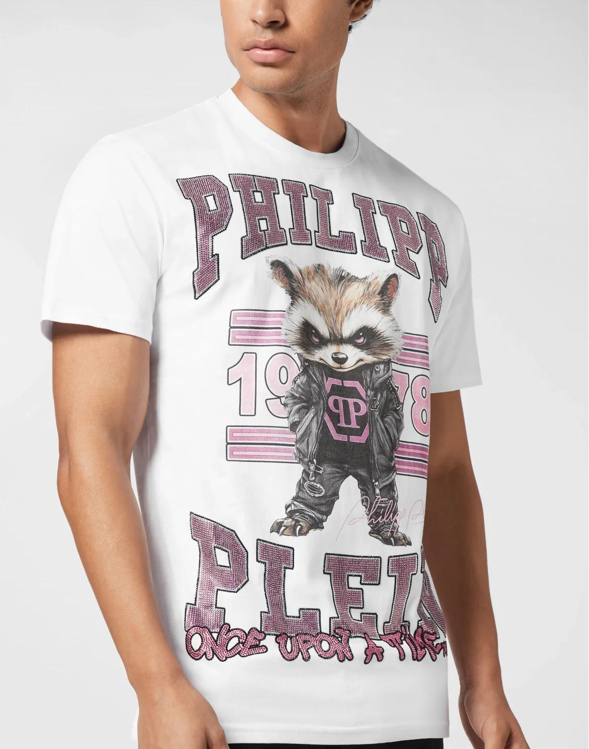 Round Neck T-Shirt College Raccoon Stones, цвет: Белый