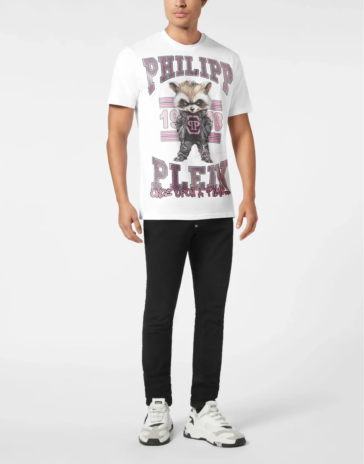 Round Neck T-Shirt College Raccoon Stones, цвет: Белый