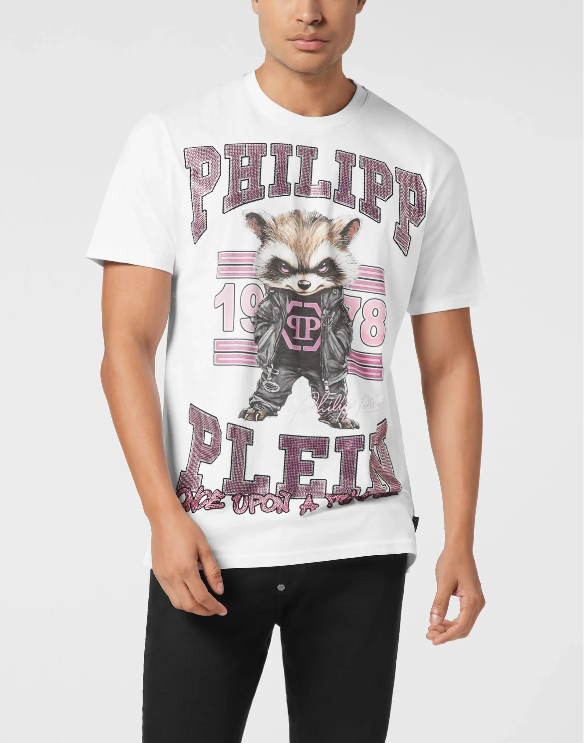 Round Neck T-Shirt College Raccoon Stones, цвет: Белый