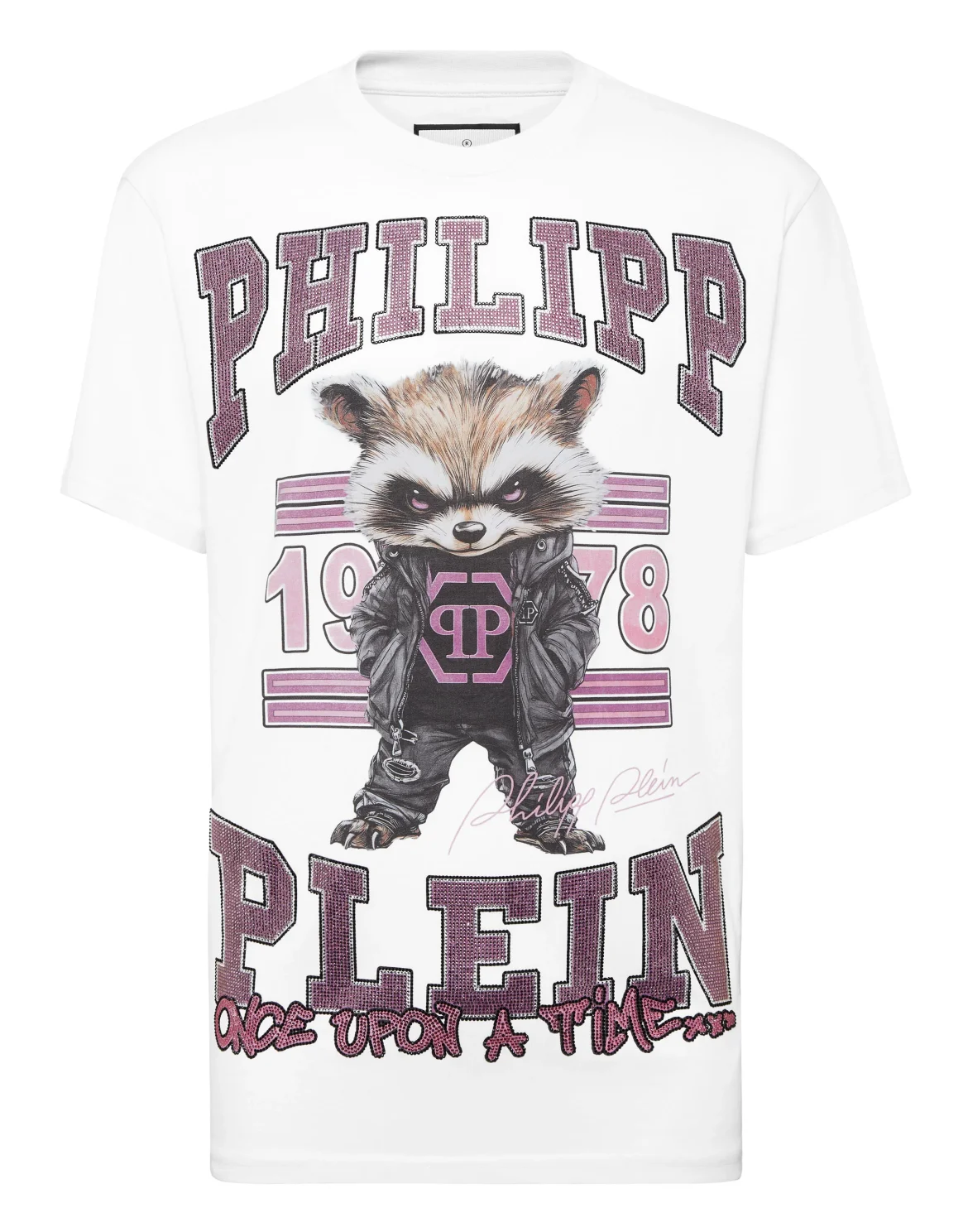 Round Neck T-Shirt College Raccoon Stones, цвет: Белый