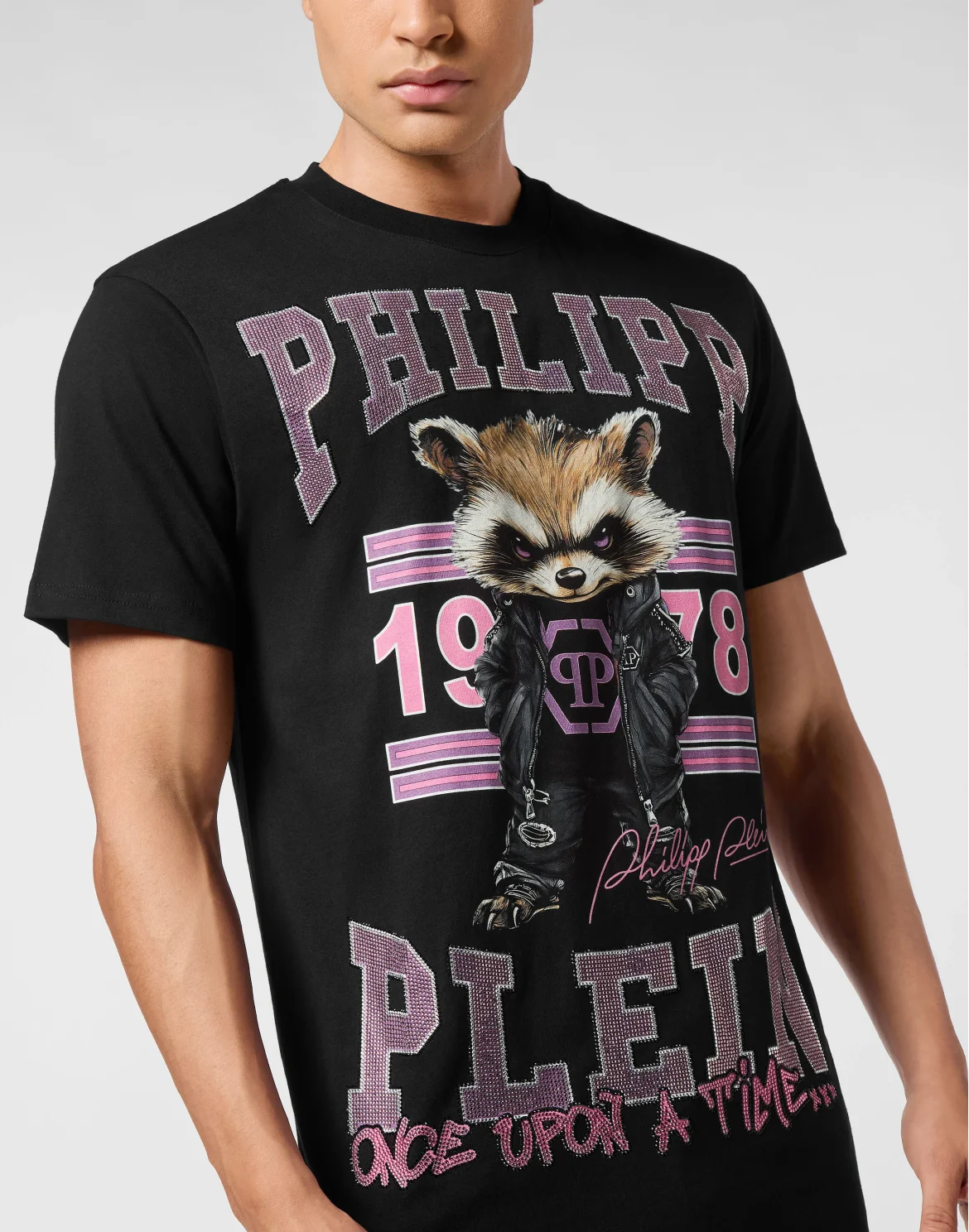 Round Neck T-Shirt College Raccoon Stones, цвет: Черный