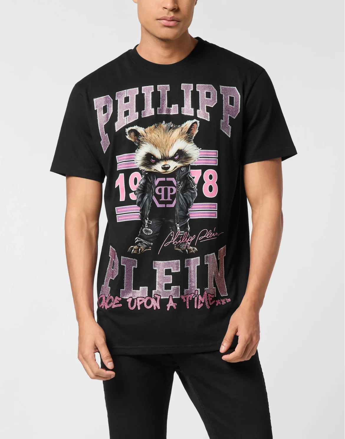 Round Neck T-Shirt College Raccoon Stones, цвет: Черный