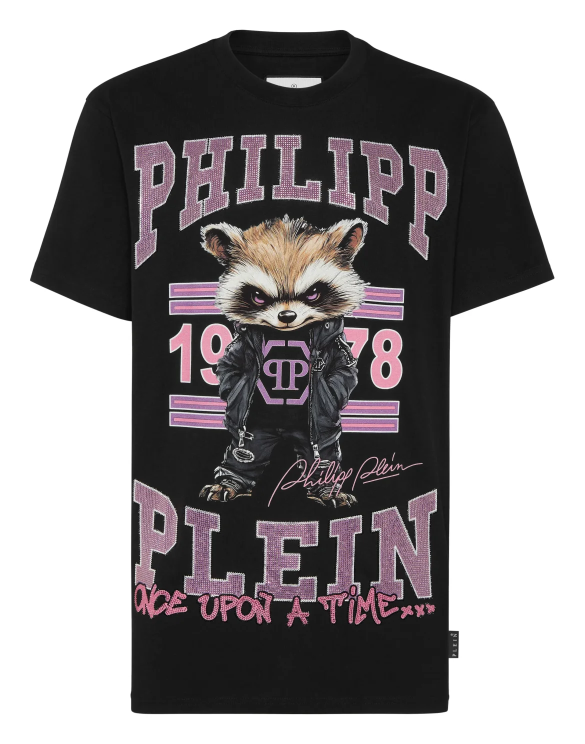 Round Neck T-Shirt College Raccoon Stones, цвет: Черный