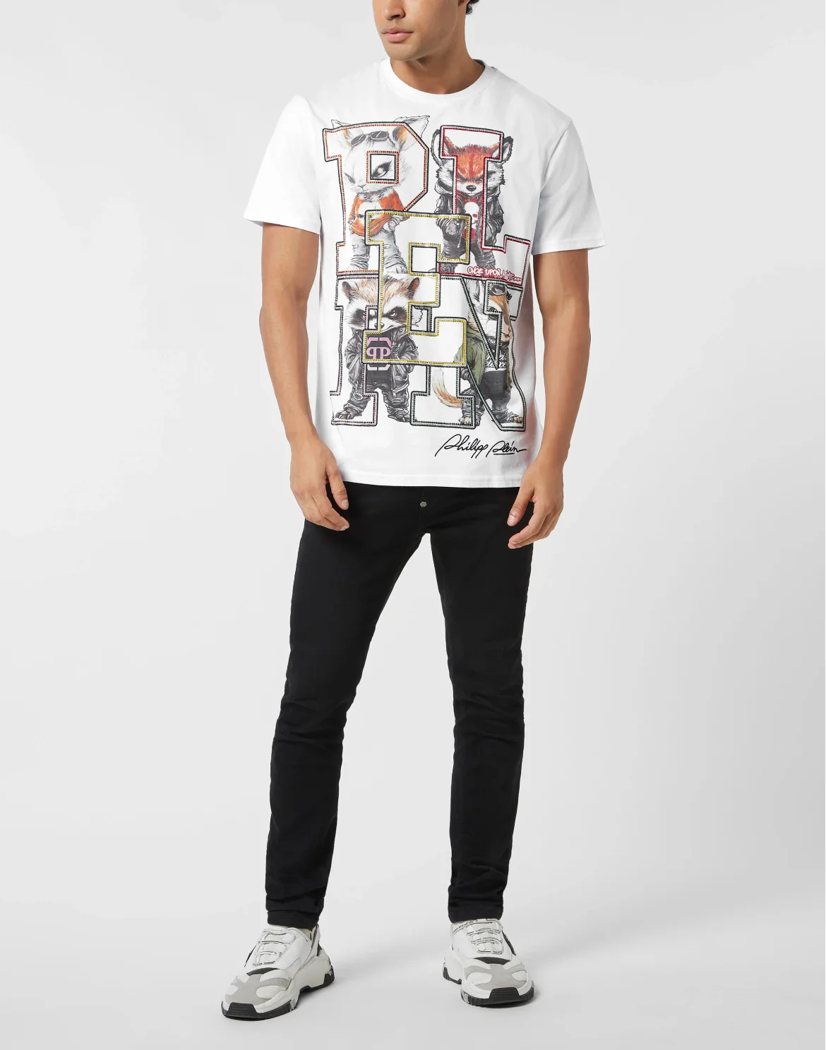 Round Neck T-Shirt College Animals Outline, цвет: Белый