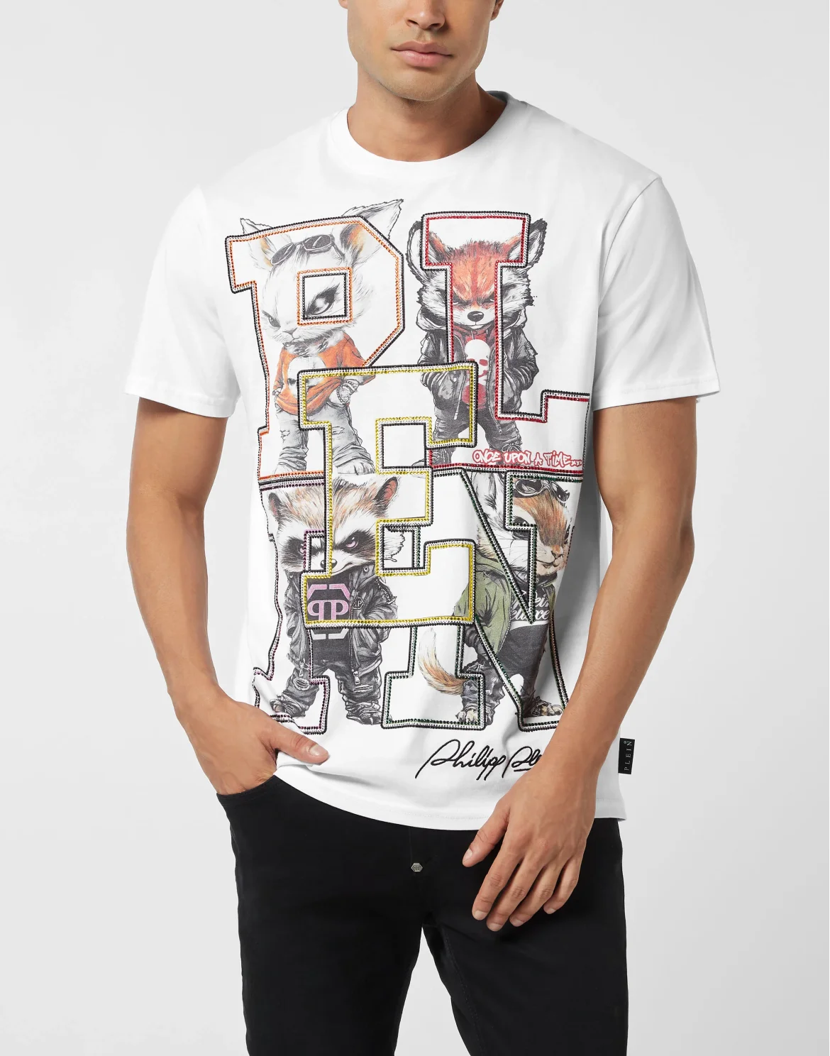 Round Neck T-Shirt College Animals Outline, цвет: Белый