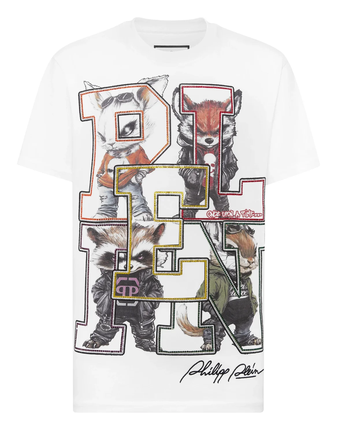 Round Neck T-Shirt College Animals Outline, цвет: Белый