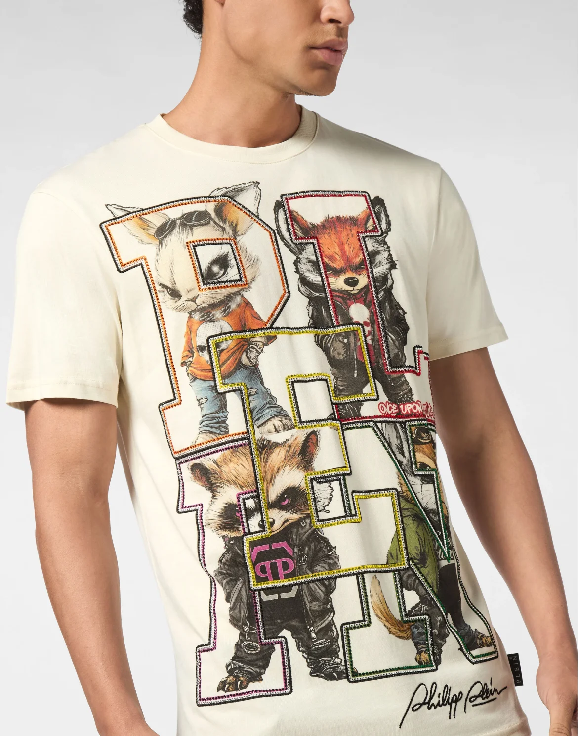 Round Neck T-Shirt College Animals Outline, цвет: Бежевый