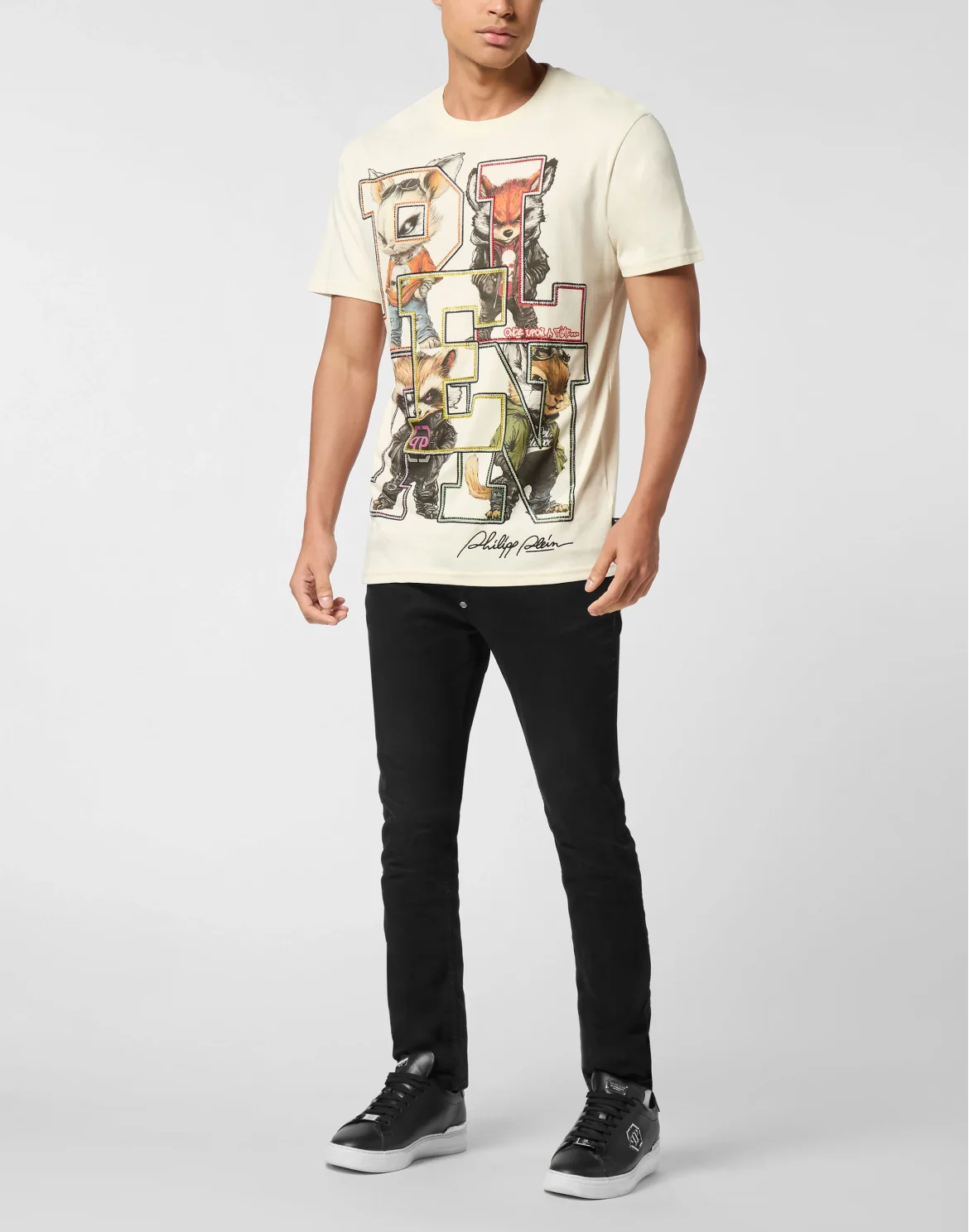 Round Neck T-Shirt College Animals Outline, цвет: Бежевый
