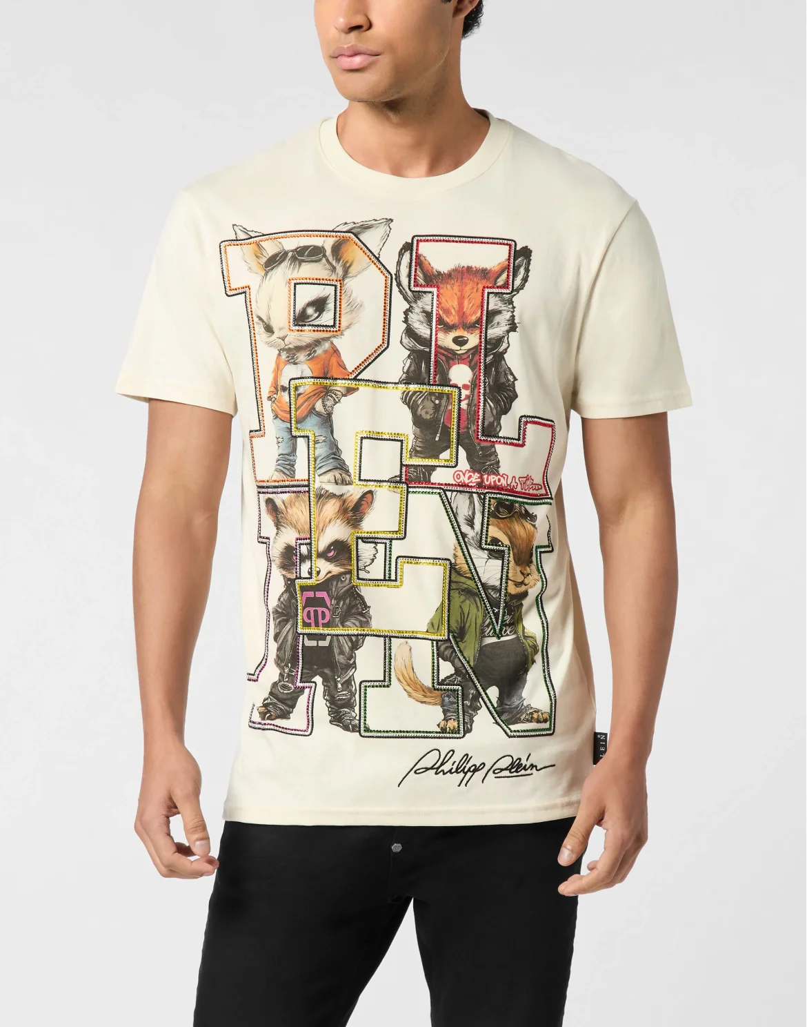 Round Neck T-Shirt College Animals Outline, цвет: Бежевый