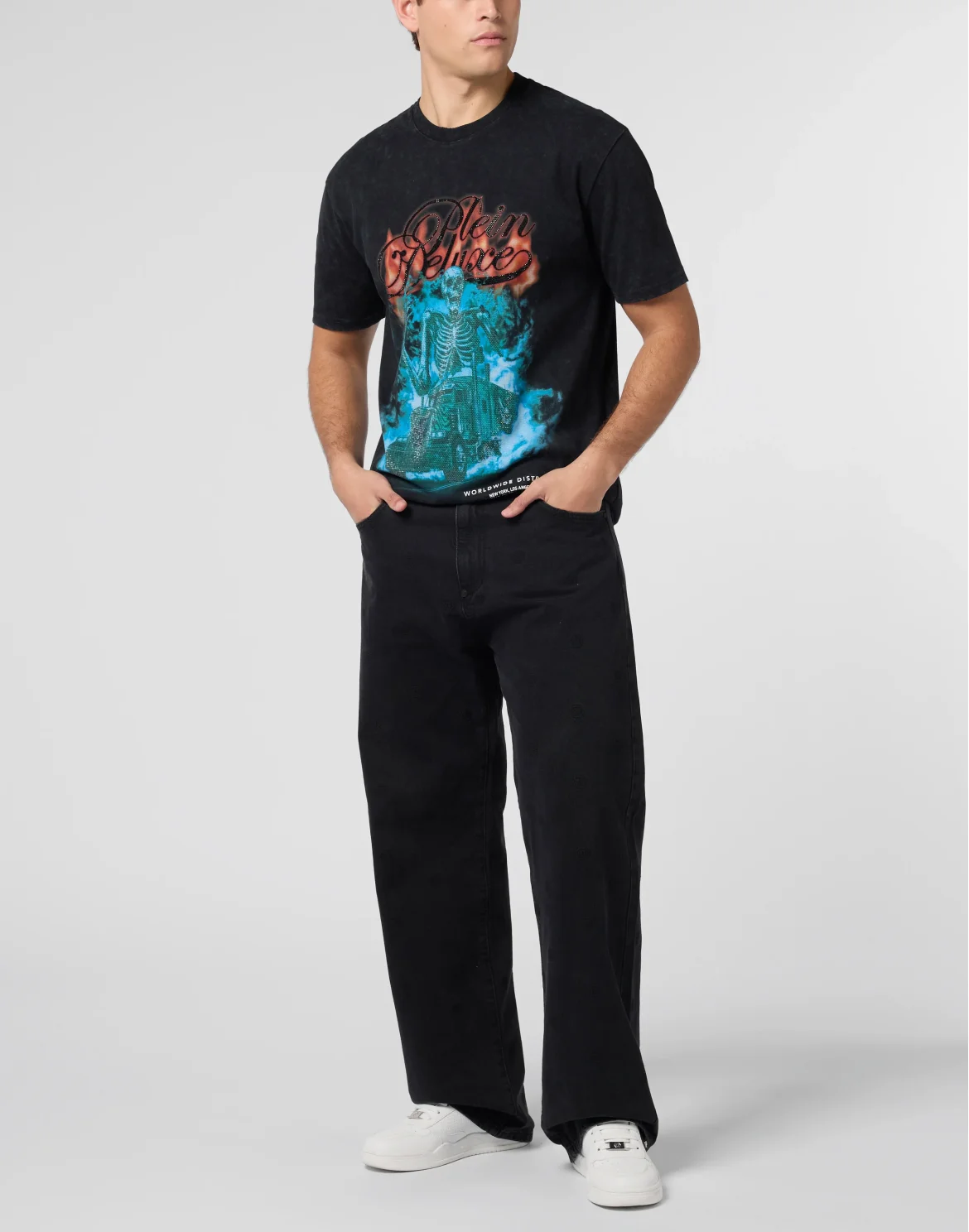 Round Neck T-Shirt Plein Deluxe Skeleton Stones, цвет: Черный