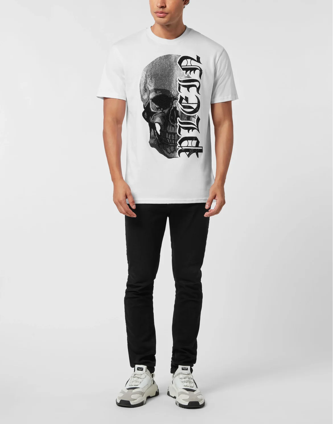 Round Neck T-Shirt Gothic Plein Stones, цвет: Белый