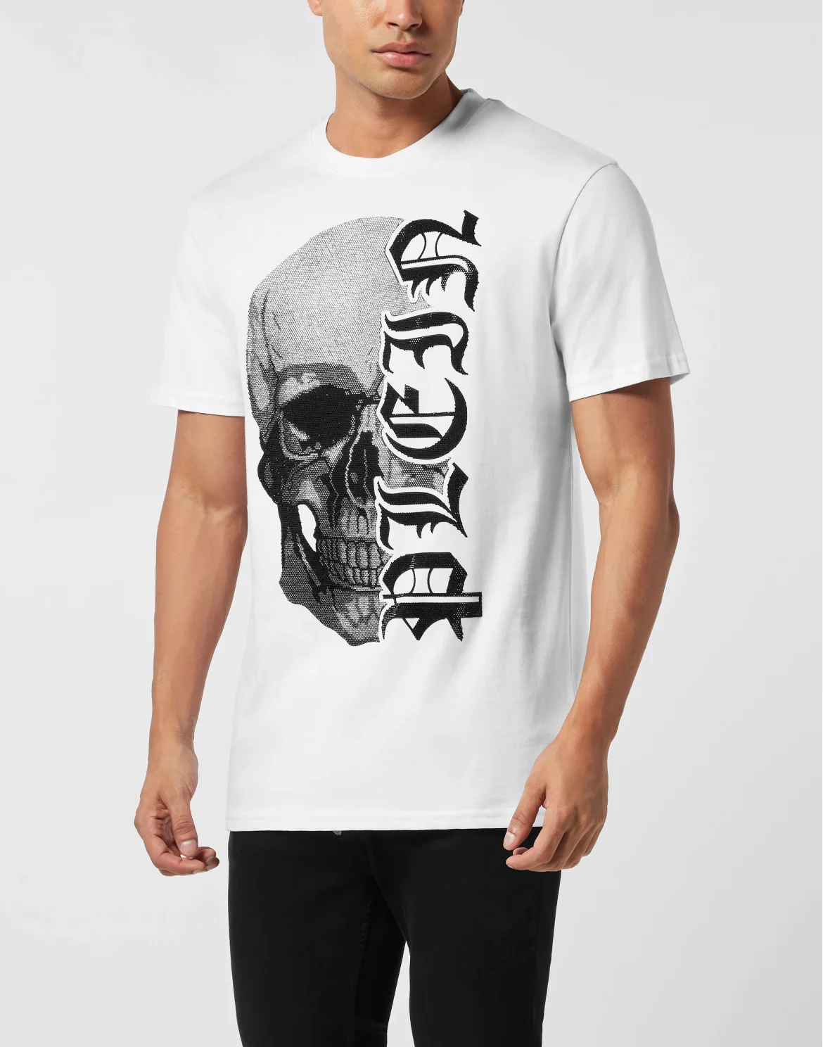 Round Neck T-Shirt Gothic Plein Stones, цвет: Белый