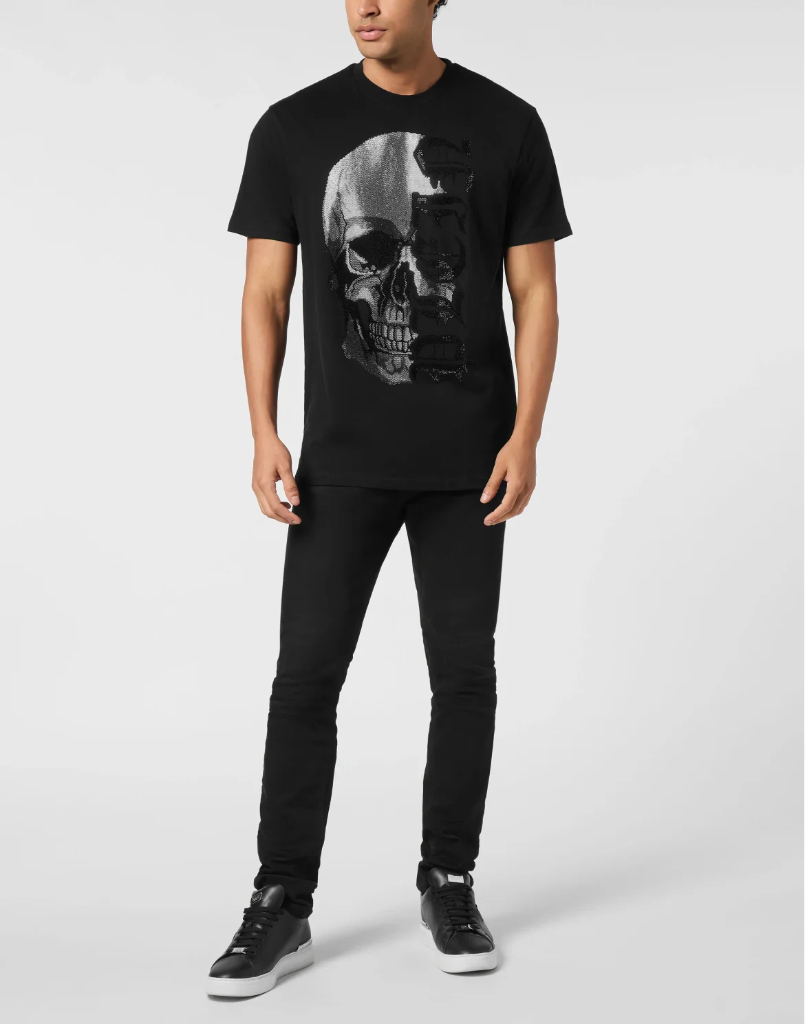 Round Neck T-Shirt Gothic Plein Stones, цвет: Черный
