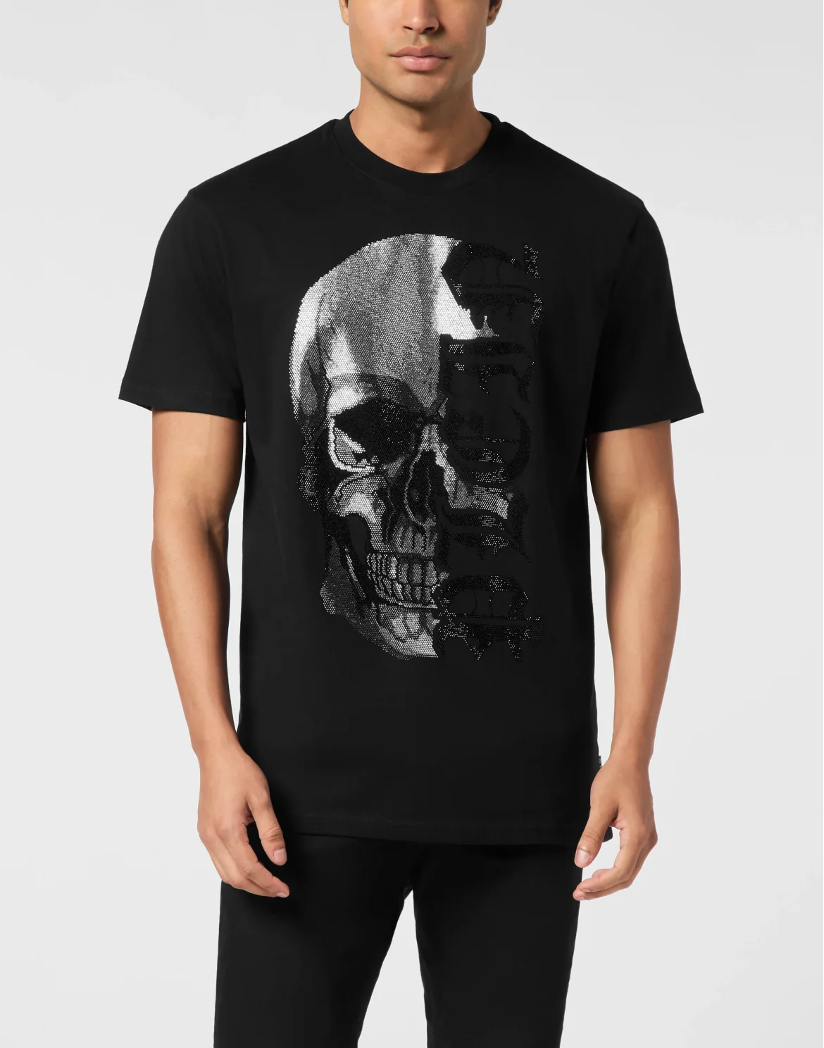 Round Neck T-Shirt Gothic Plein Stones, цвет: Черный