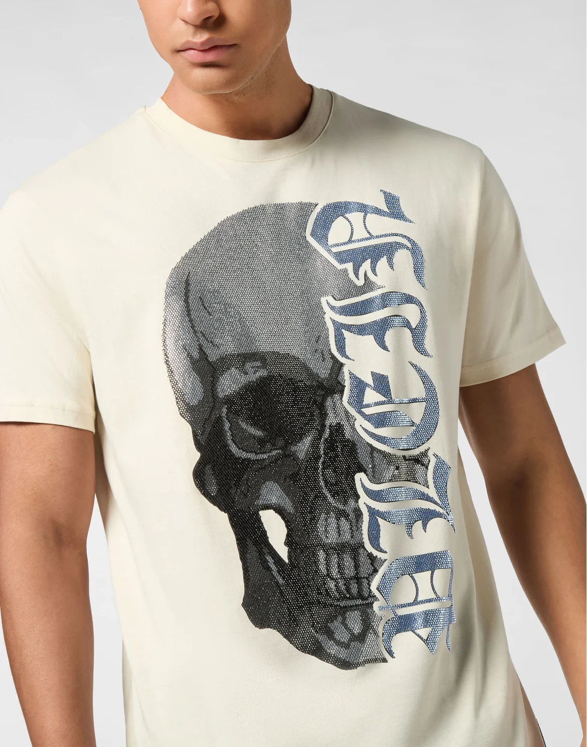 Round Neck T-Shirt Gothic Plein Stones, цвет: Бежевый