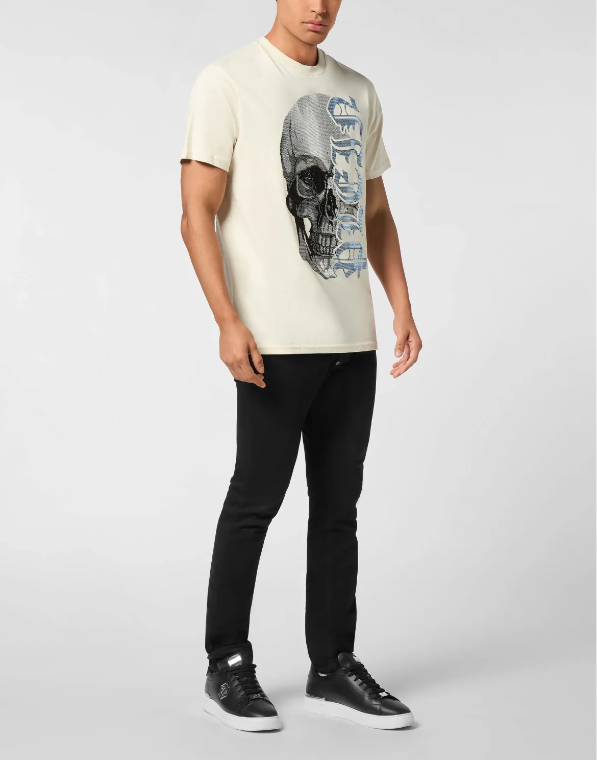Round Neck T-Shirt Gothic Plein Stones, цвет: Бежевый