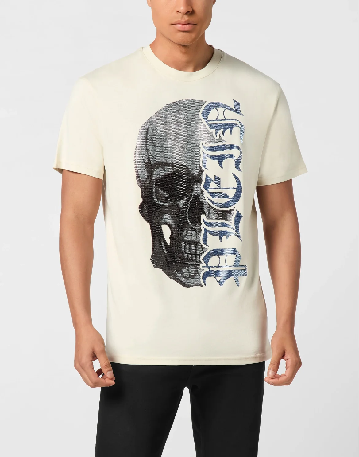Round Neck T-Shirt Gothic Plein Stones, цвет: Бежевый
