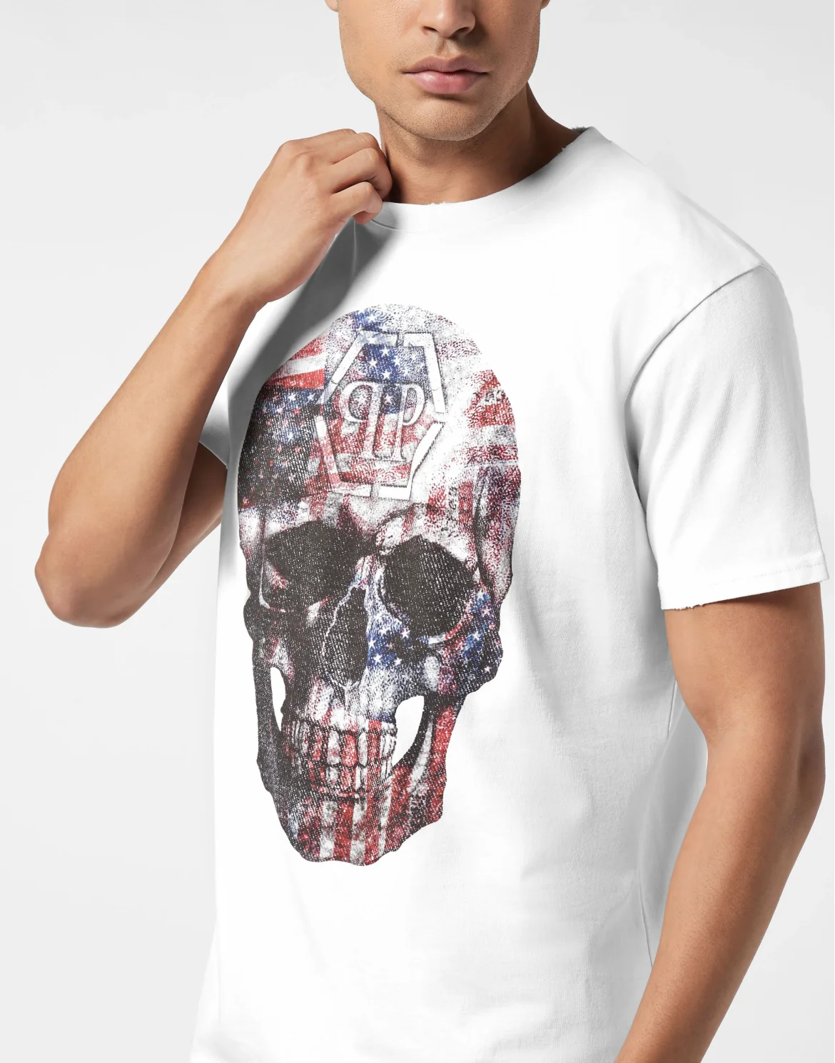 Washed Round Neck T-Shirt Skull America, цвет: Белый