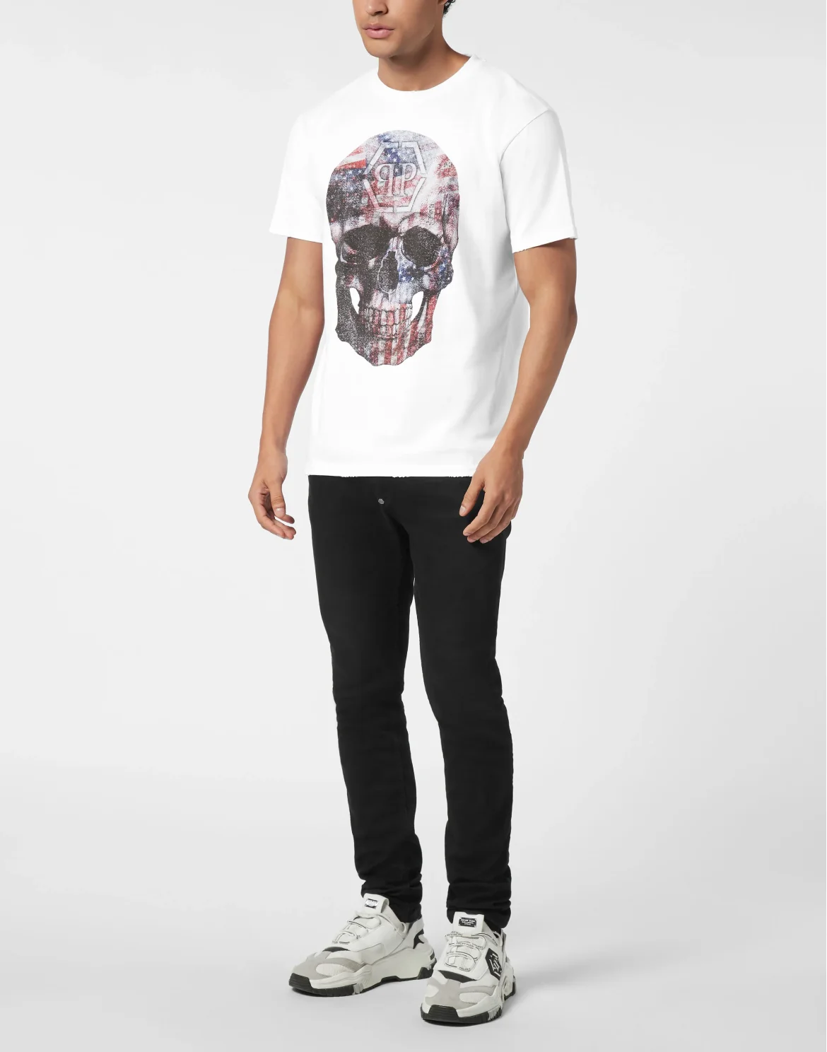 Washed Round Neck T-Shirt Skull America, цвет: Белый